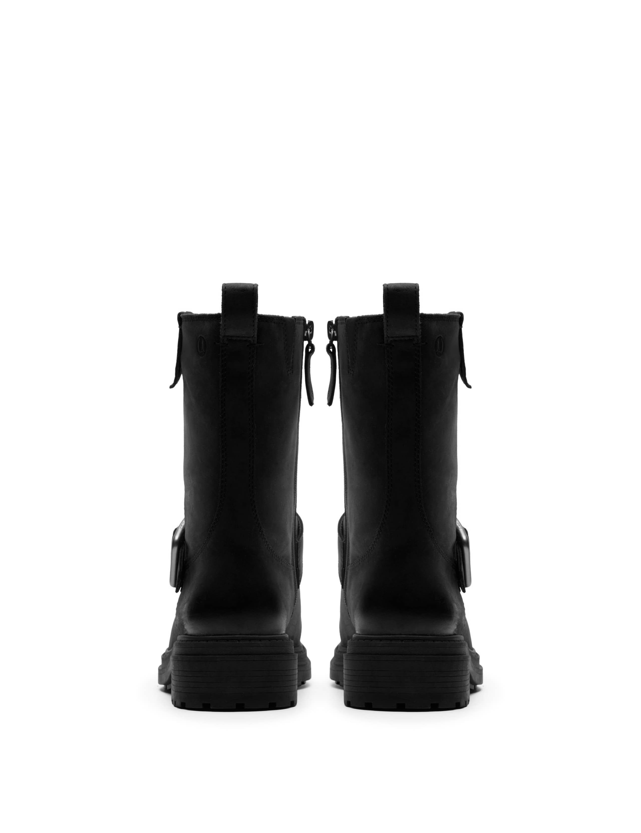 Leather Buckle Block Heel Mid Calf Boots 5 of 6