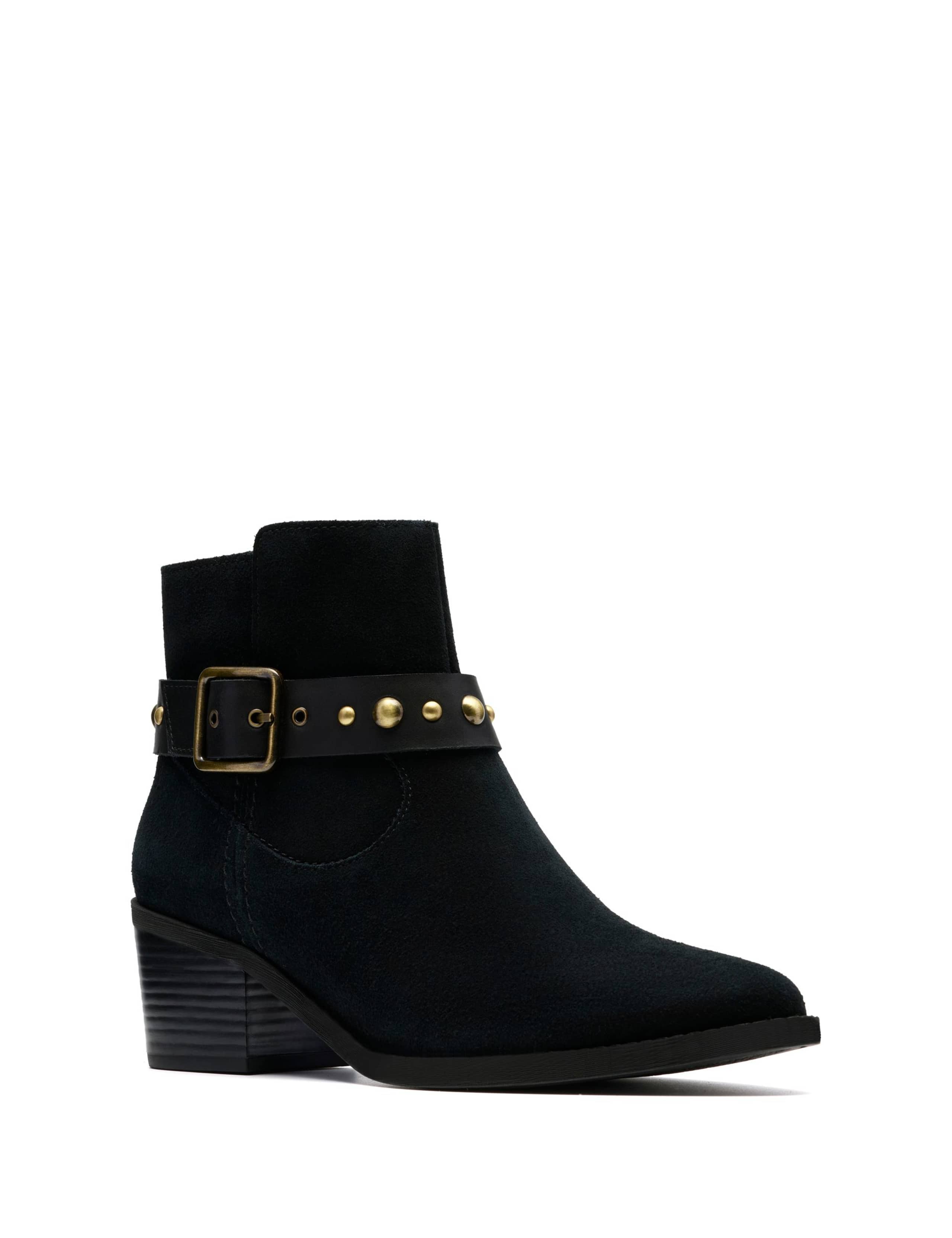 Suede Buckle Block Heel Pointed Ankle Boots 2 of 6