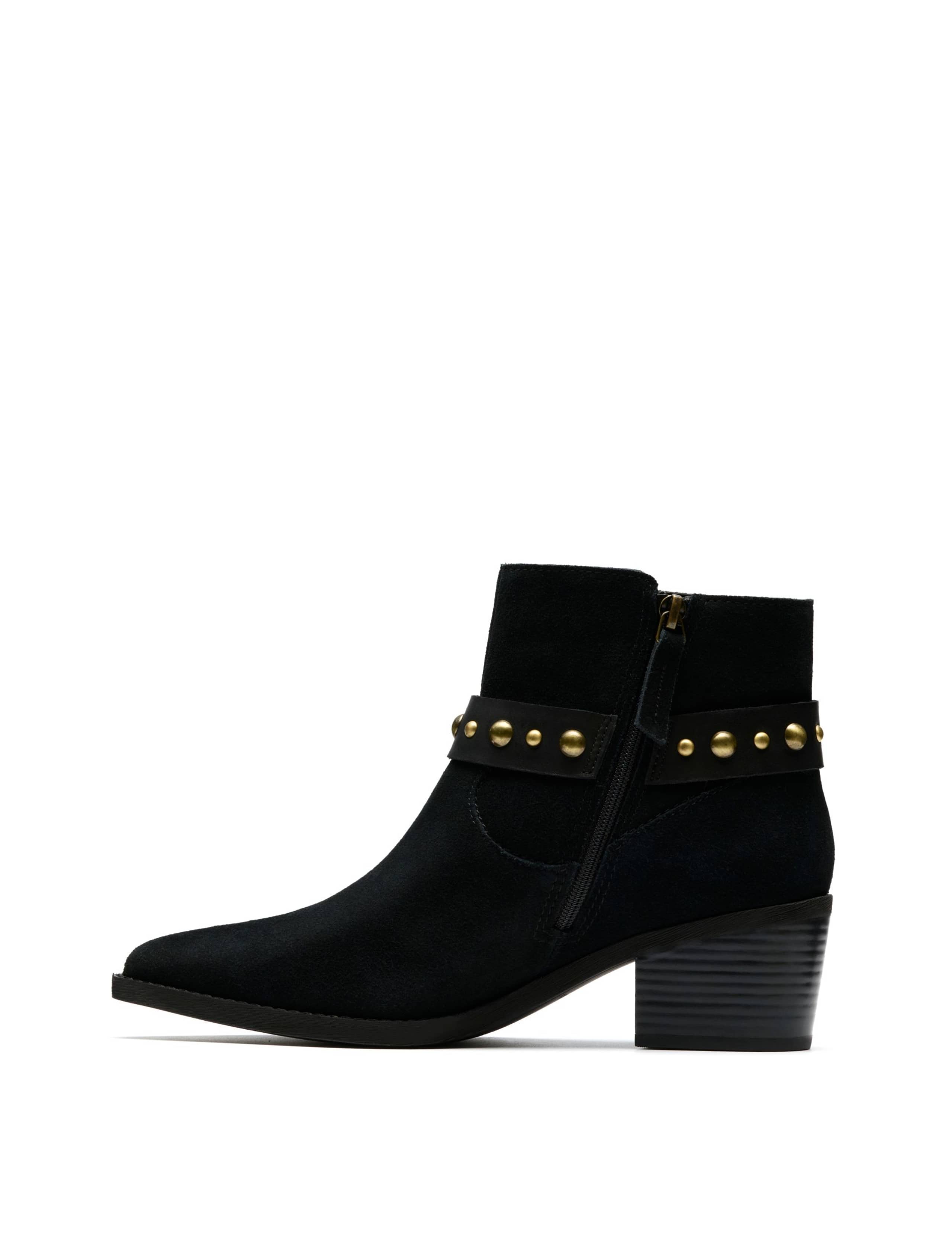 Suede Buckle Block Heel Pointed Ankle Boots 3 of 6