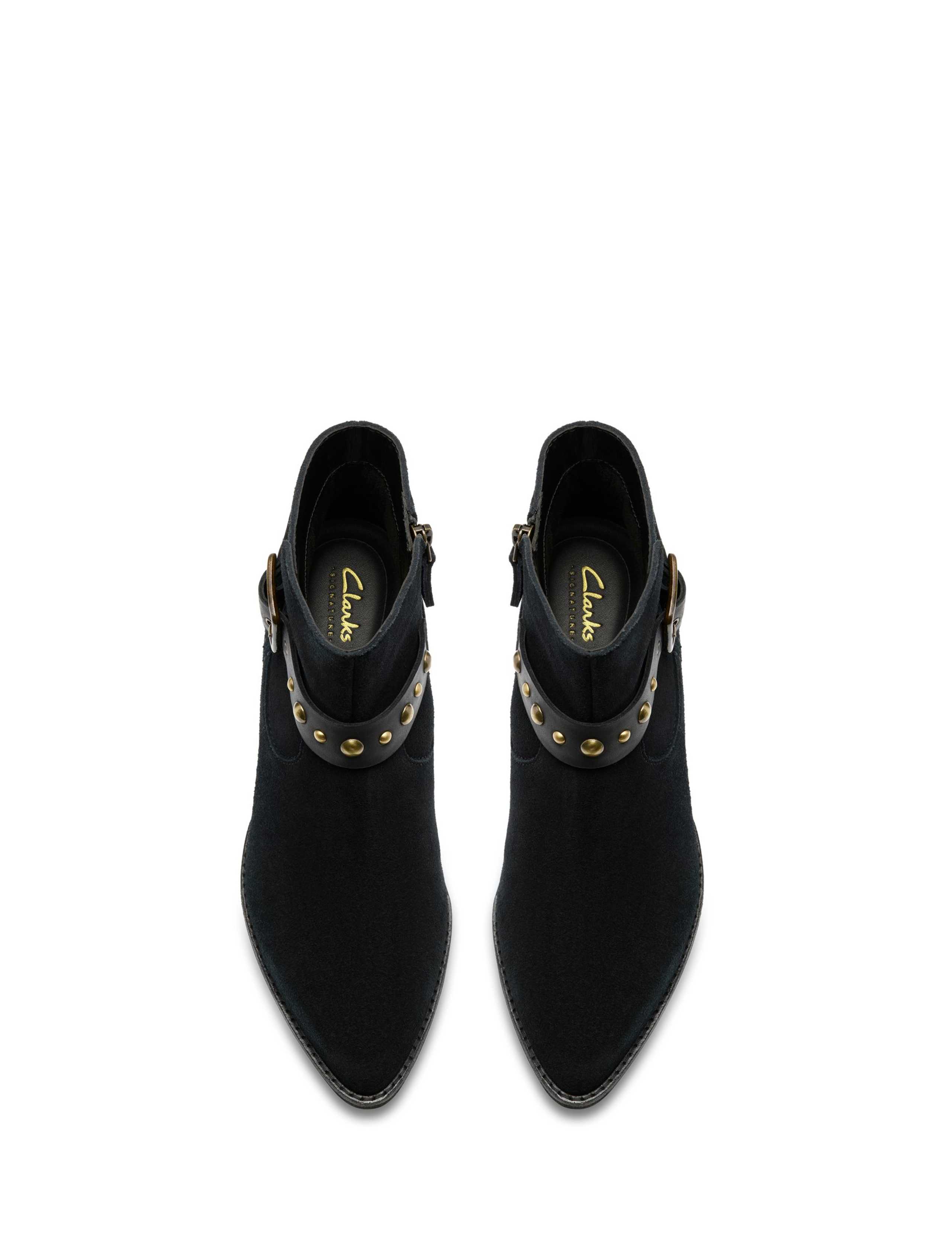 Suede Buckle Block Heel Pointed Ankle Boots 4 of 6