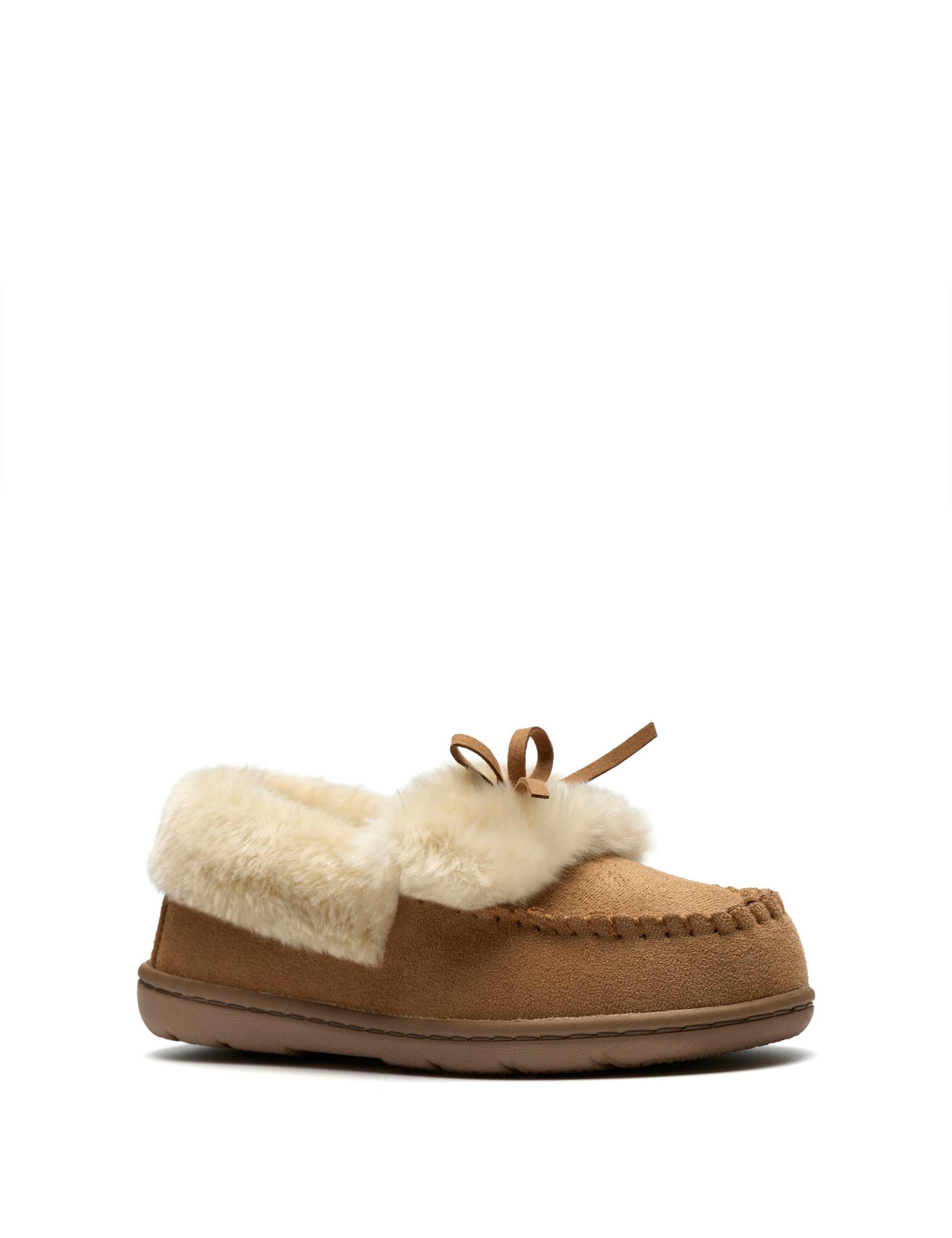 Faux Fur Lined Moccasin Slippers 2 of 6
