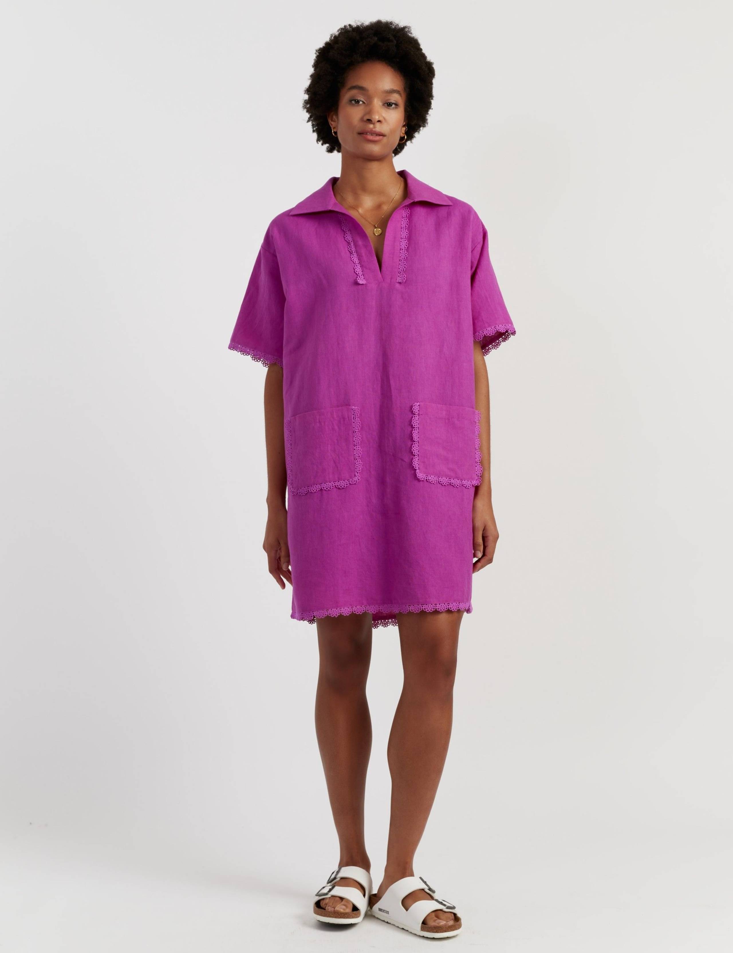 Linen Rich Knee Length Shirt Dress 1 of 5