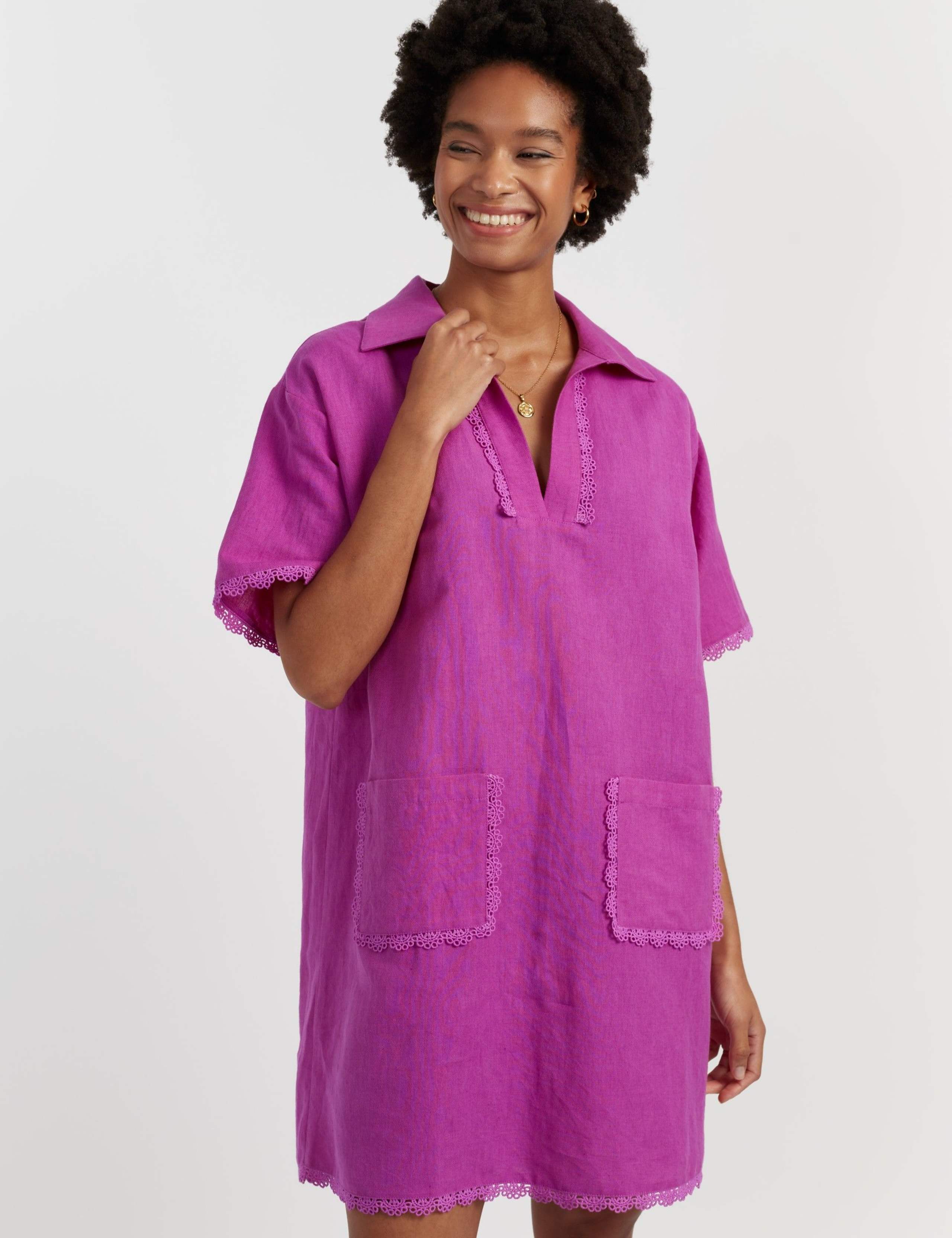 Linen Rich Knee Length Shirt Dress 4 of 5