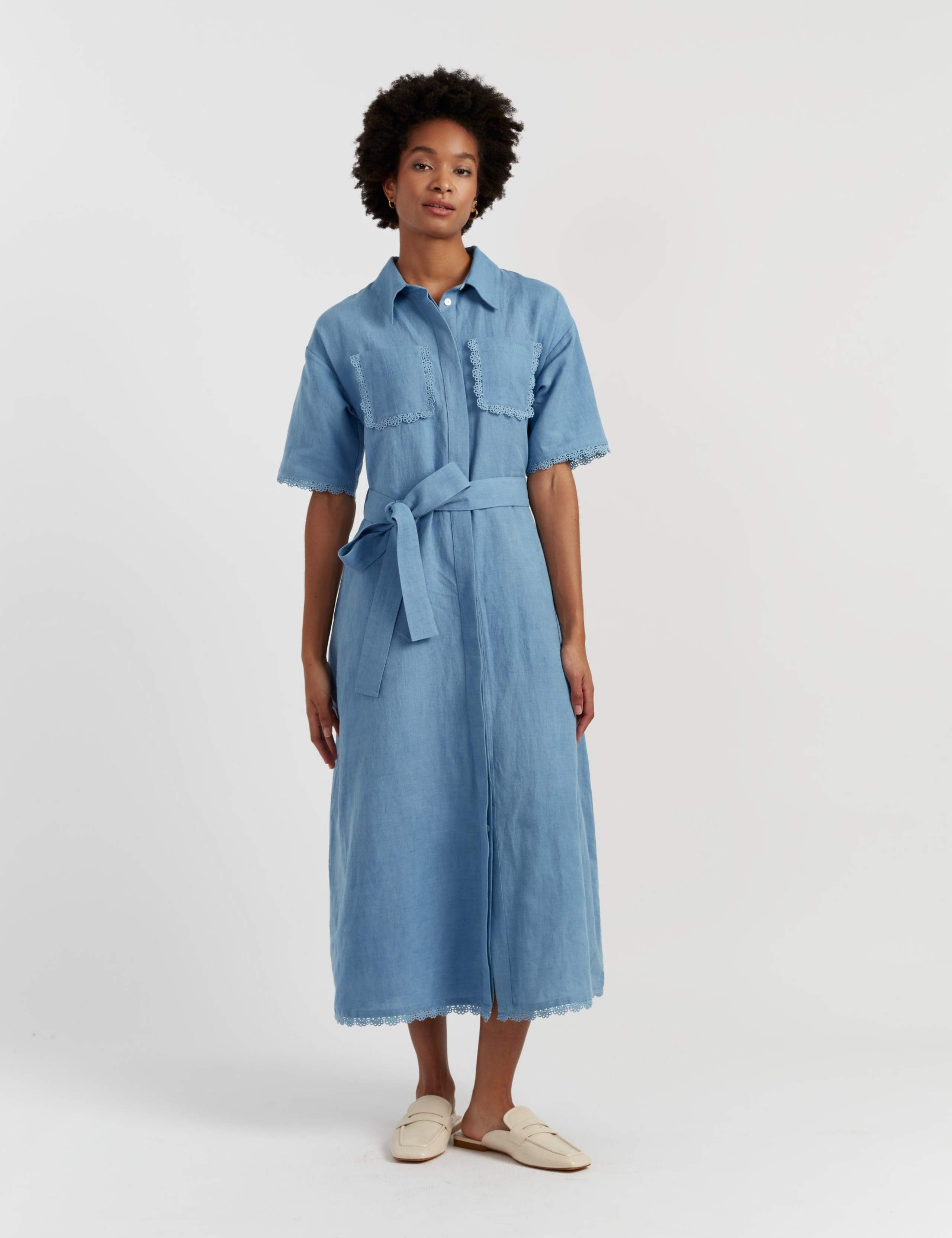 Linen Rich Belted Maxi Shirt Dress 1 of 4