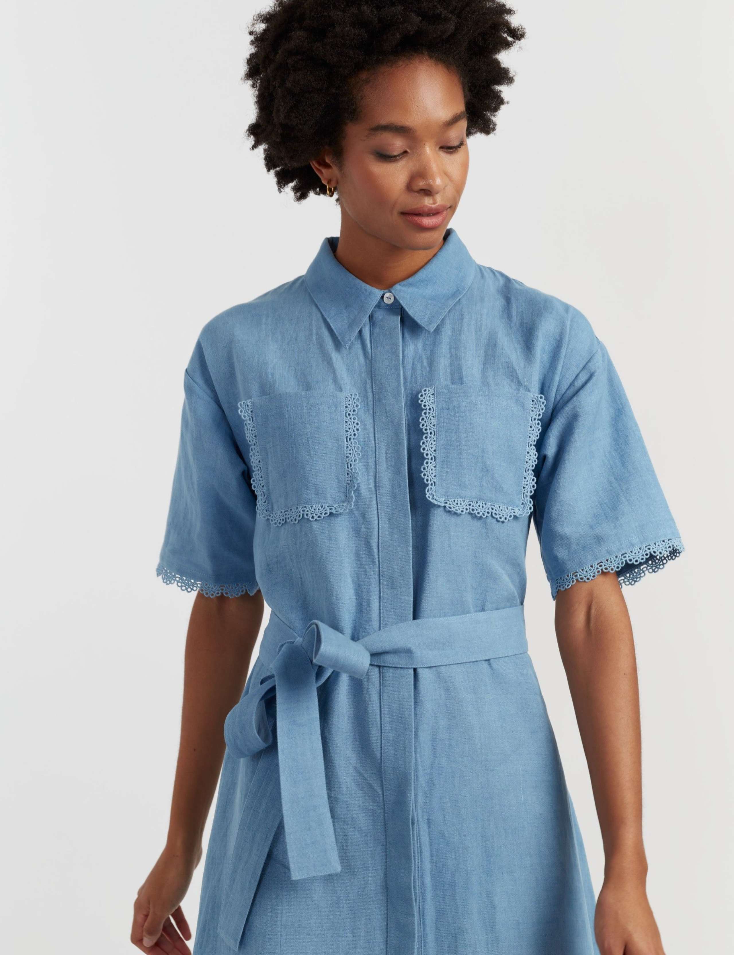 Linen Rich Belted Maxi Shirt Dress 3 of 4