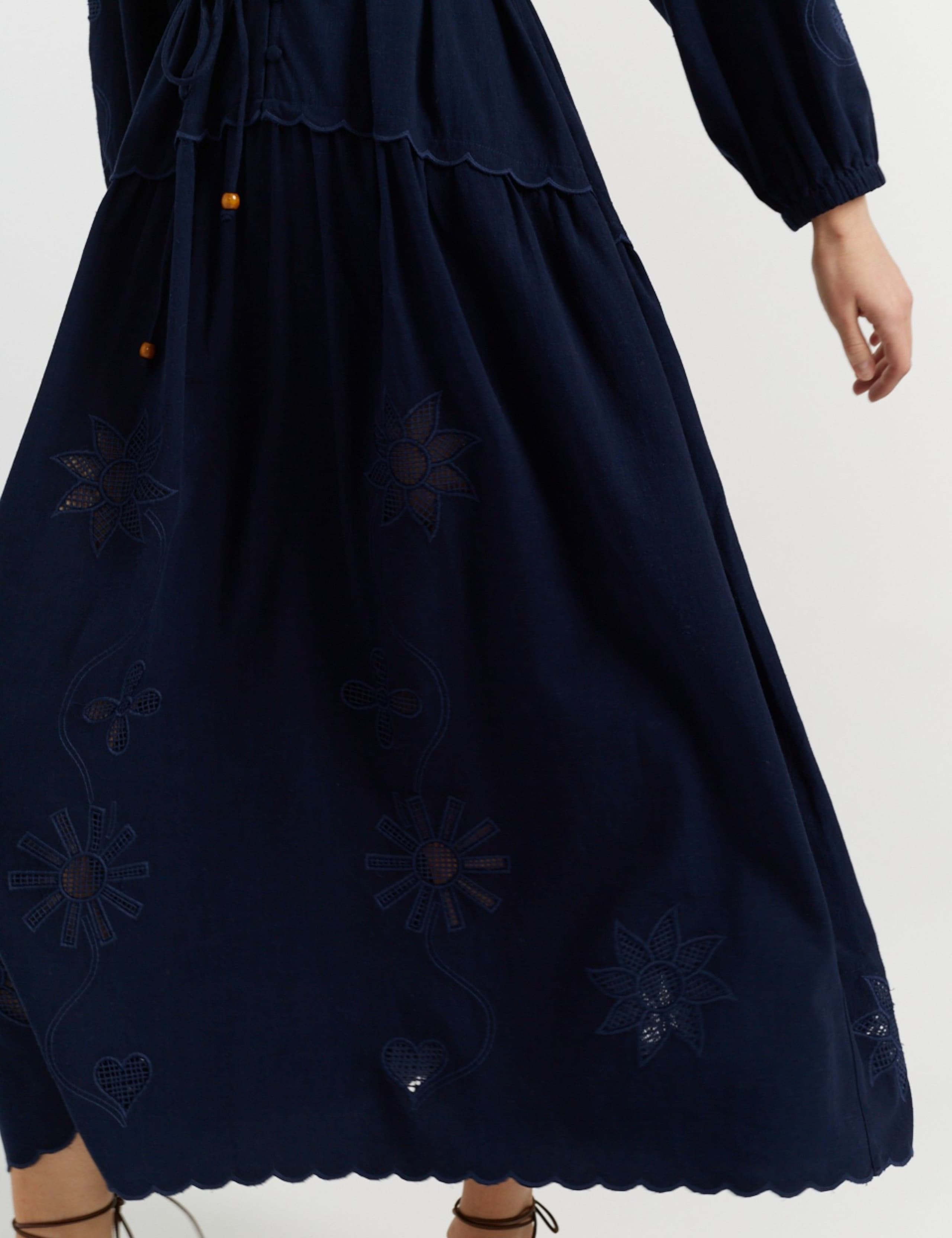 Broderie Maxi Waisted Dress with Linen 4 of 5