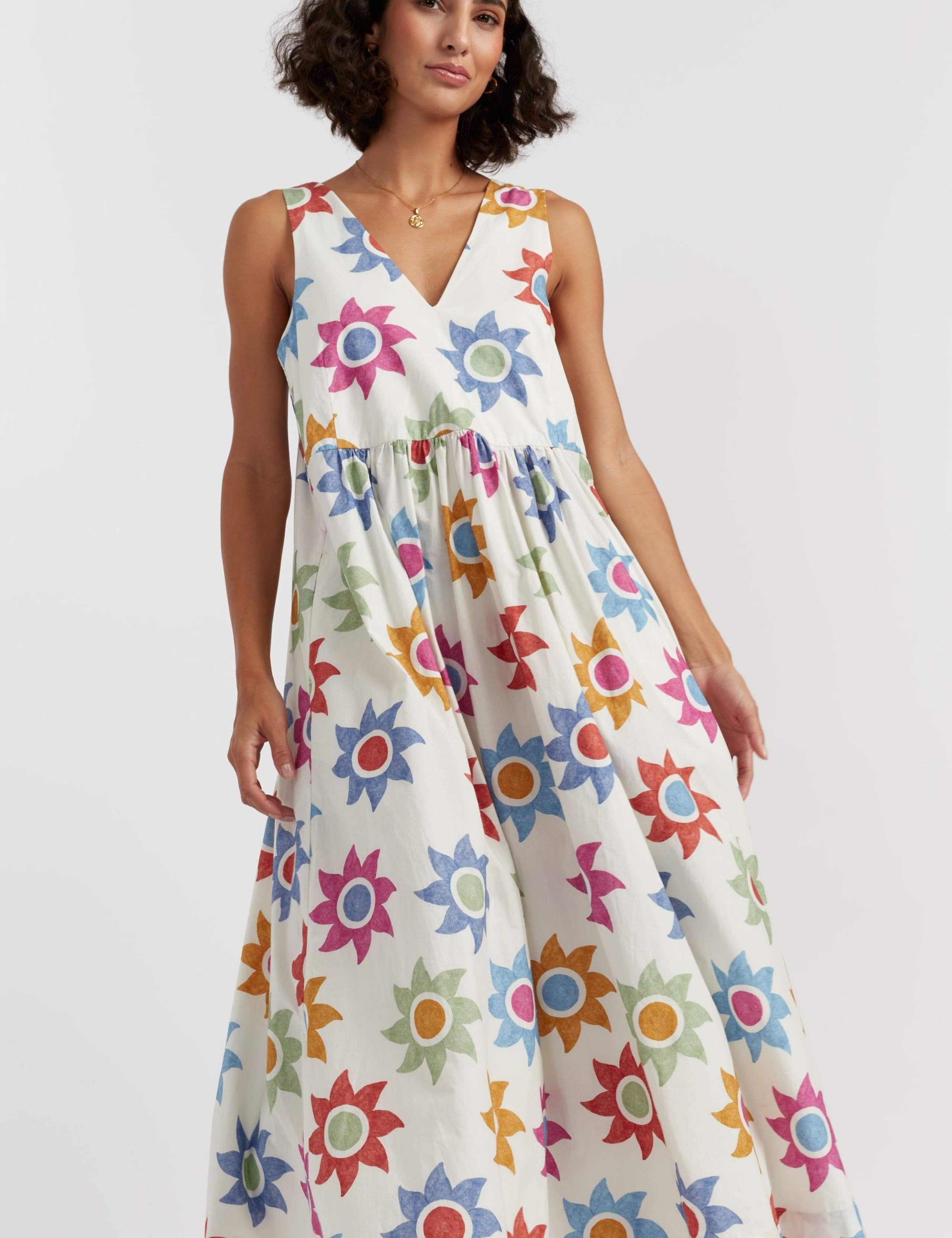Pure Cotton Floral V-Neck Maxi Skater Dress 1 of 4