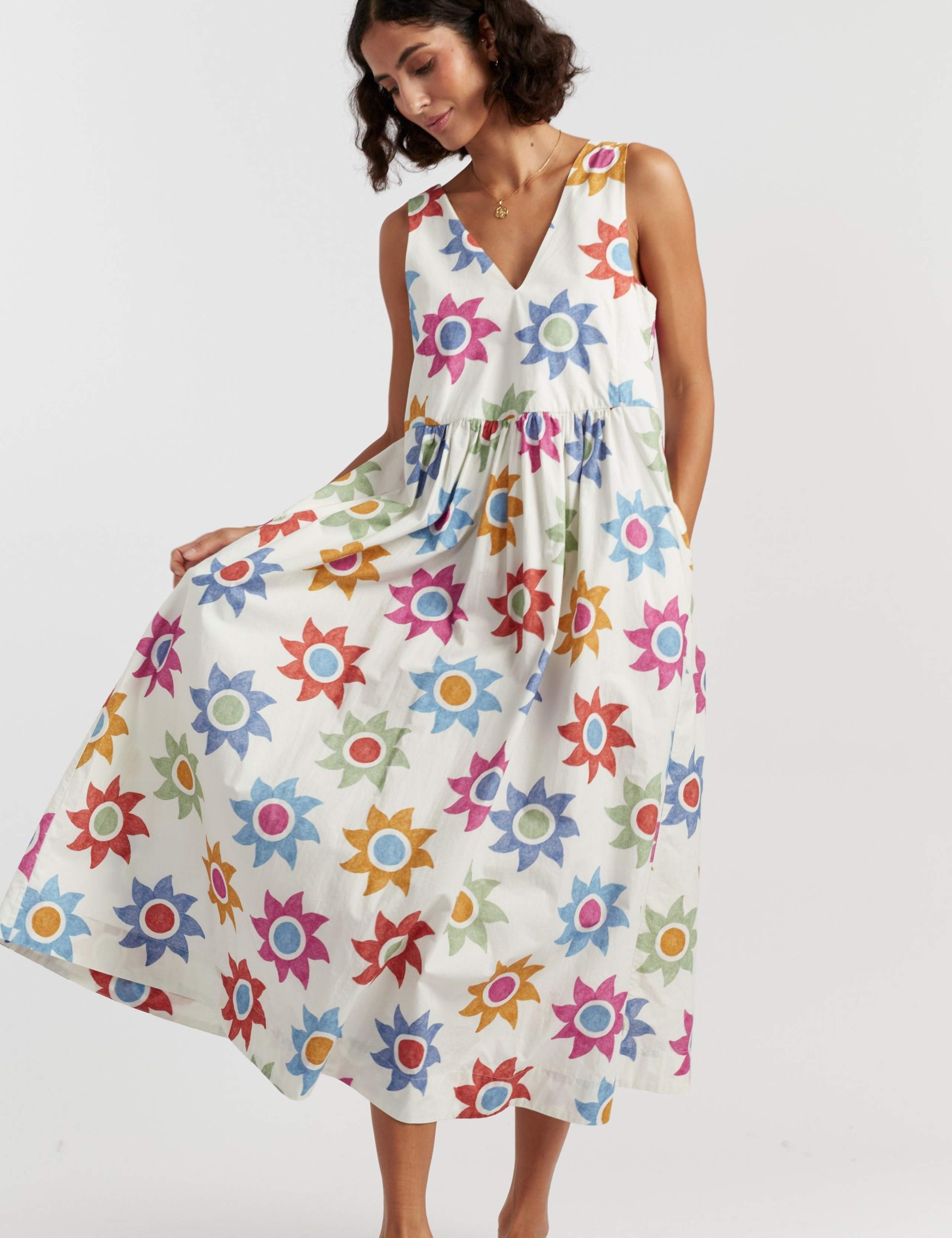 Pure Cotton Floral V-Neck Maxi Skater Dress 4 of 4