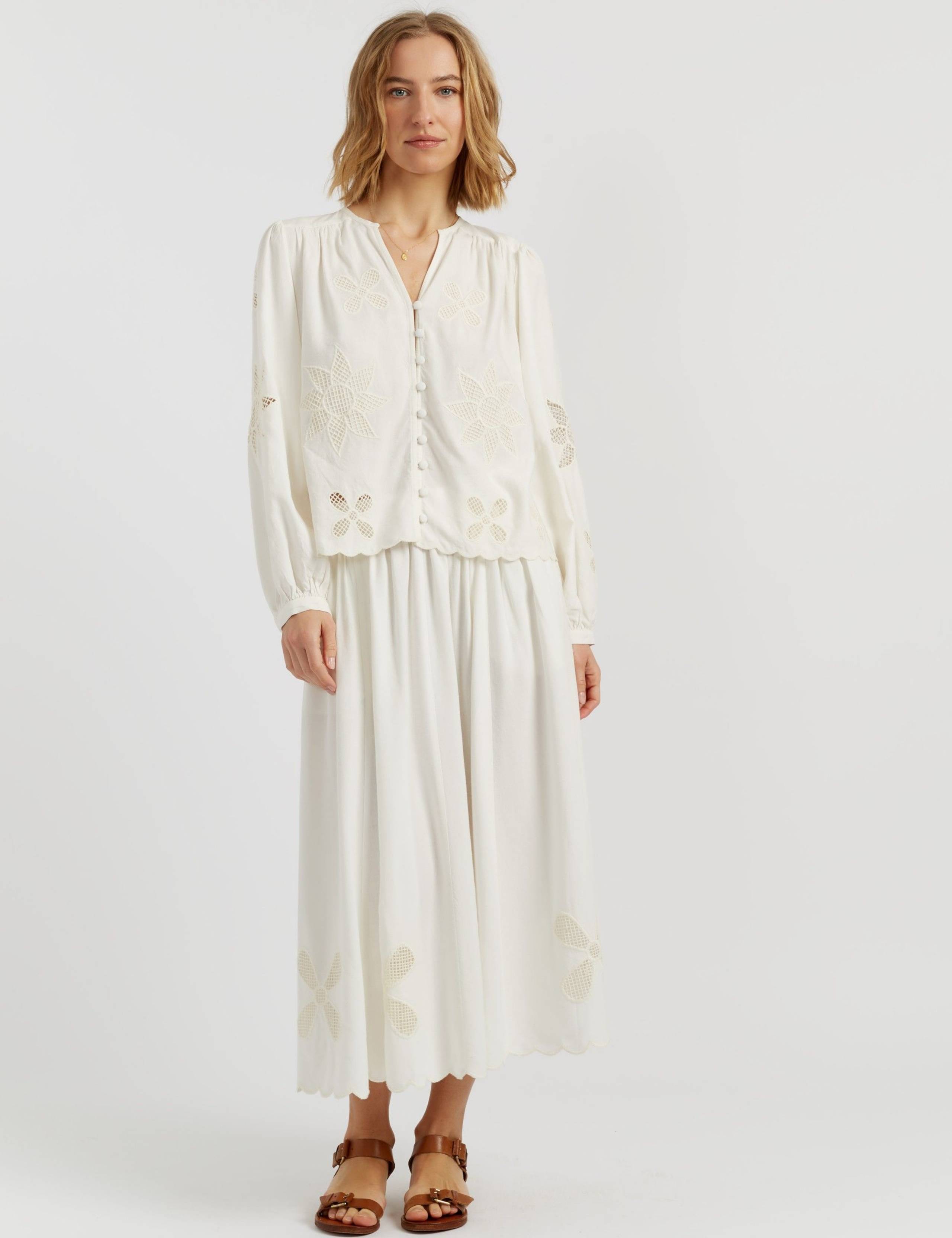 Broderie Midi A-Line Skirt with Linen 1 of 5