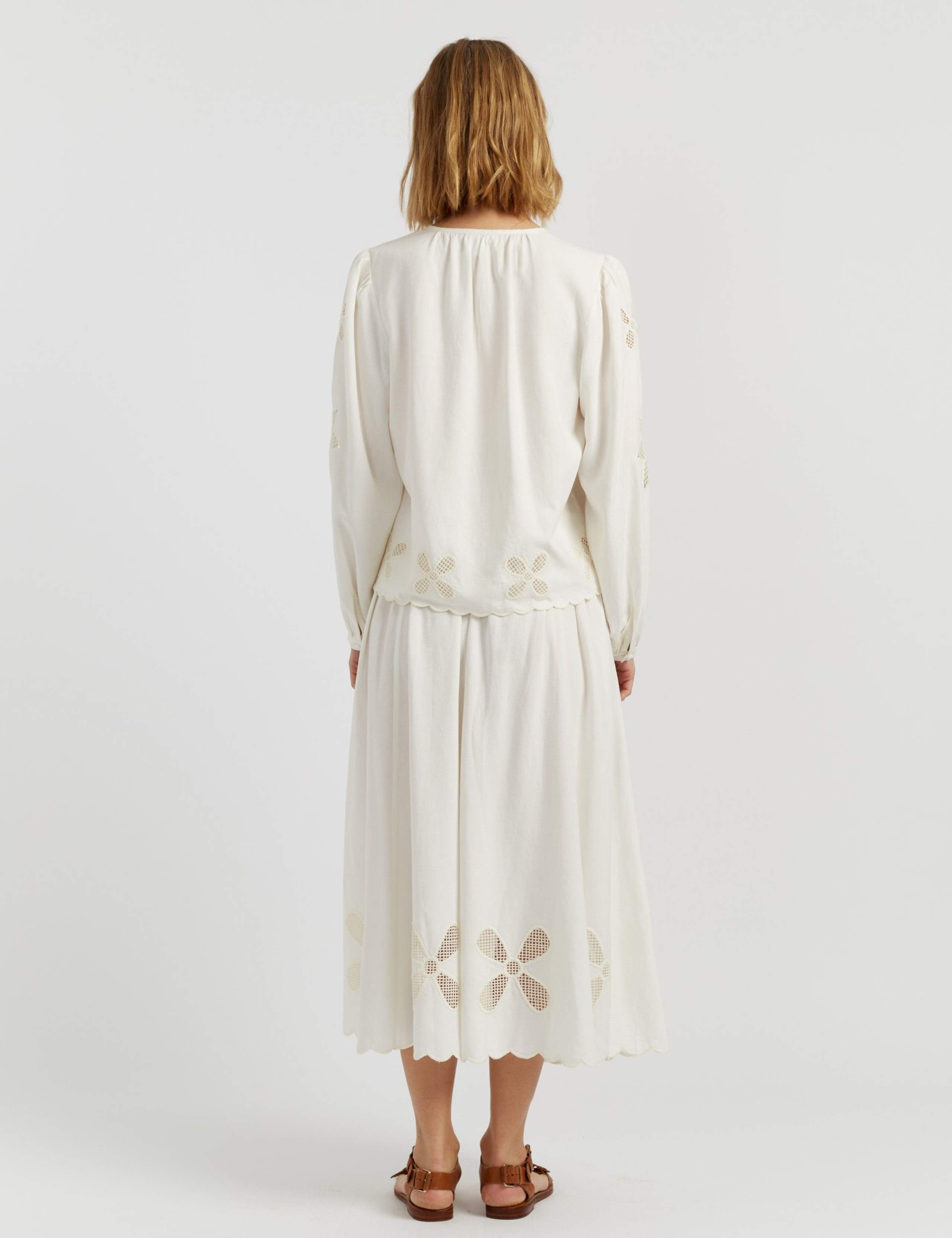 Broderie Midi A-Line Skirt with Linen 4 of 5