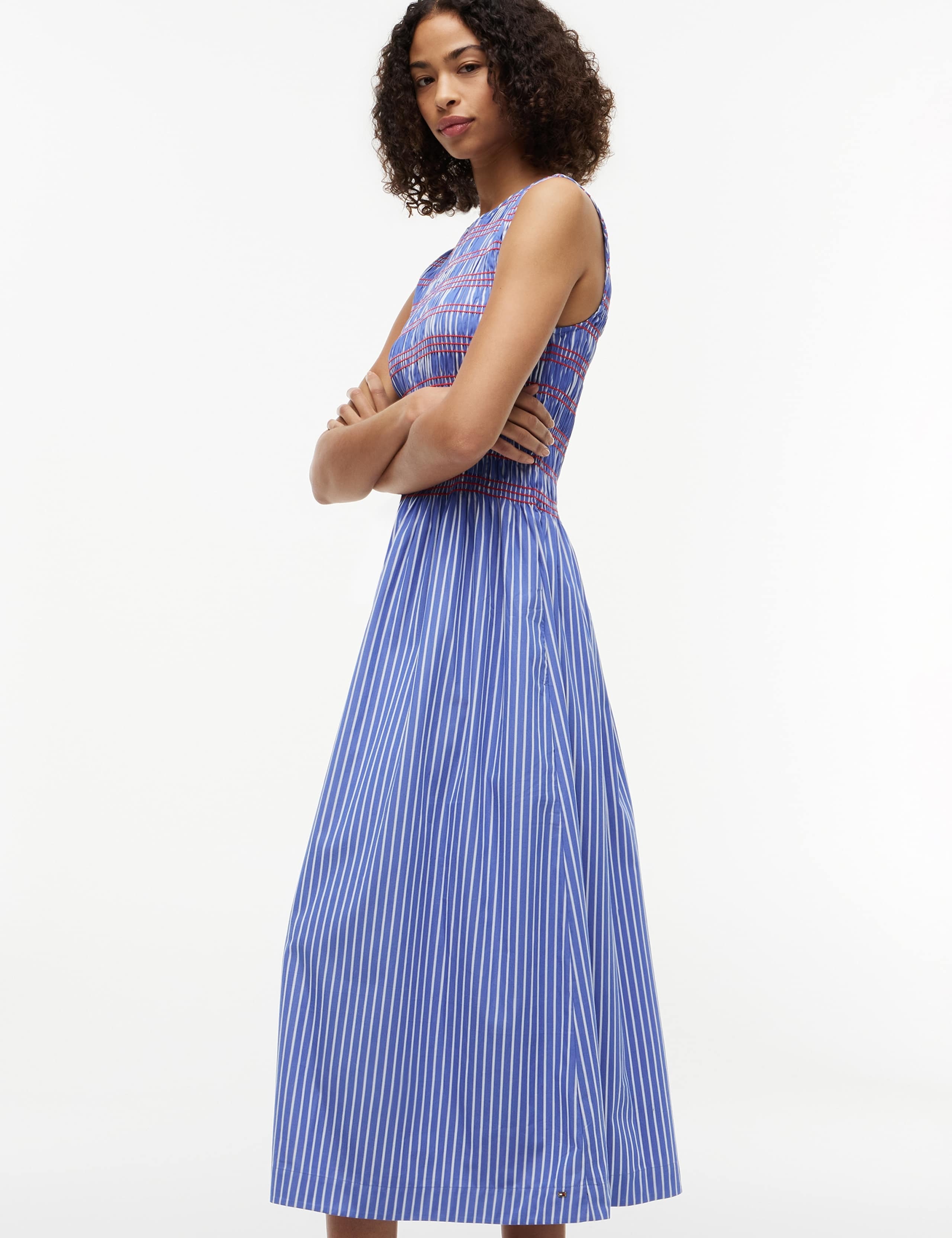 Pure Cotton Smocked Midi Waisted Dress 2 of 4