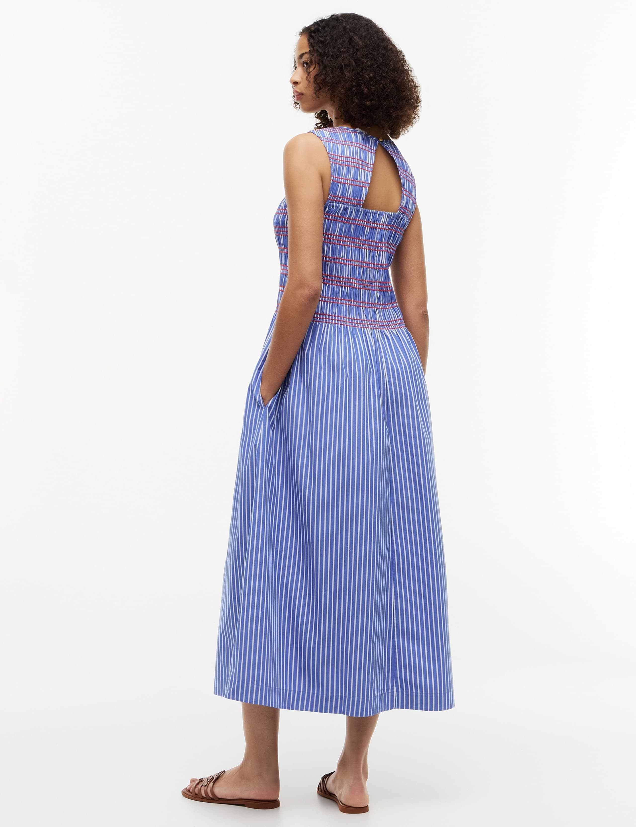 Pure Cotton Smocked Midi Waisted Dress 3 of 4