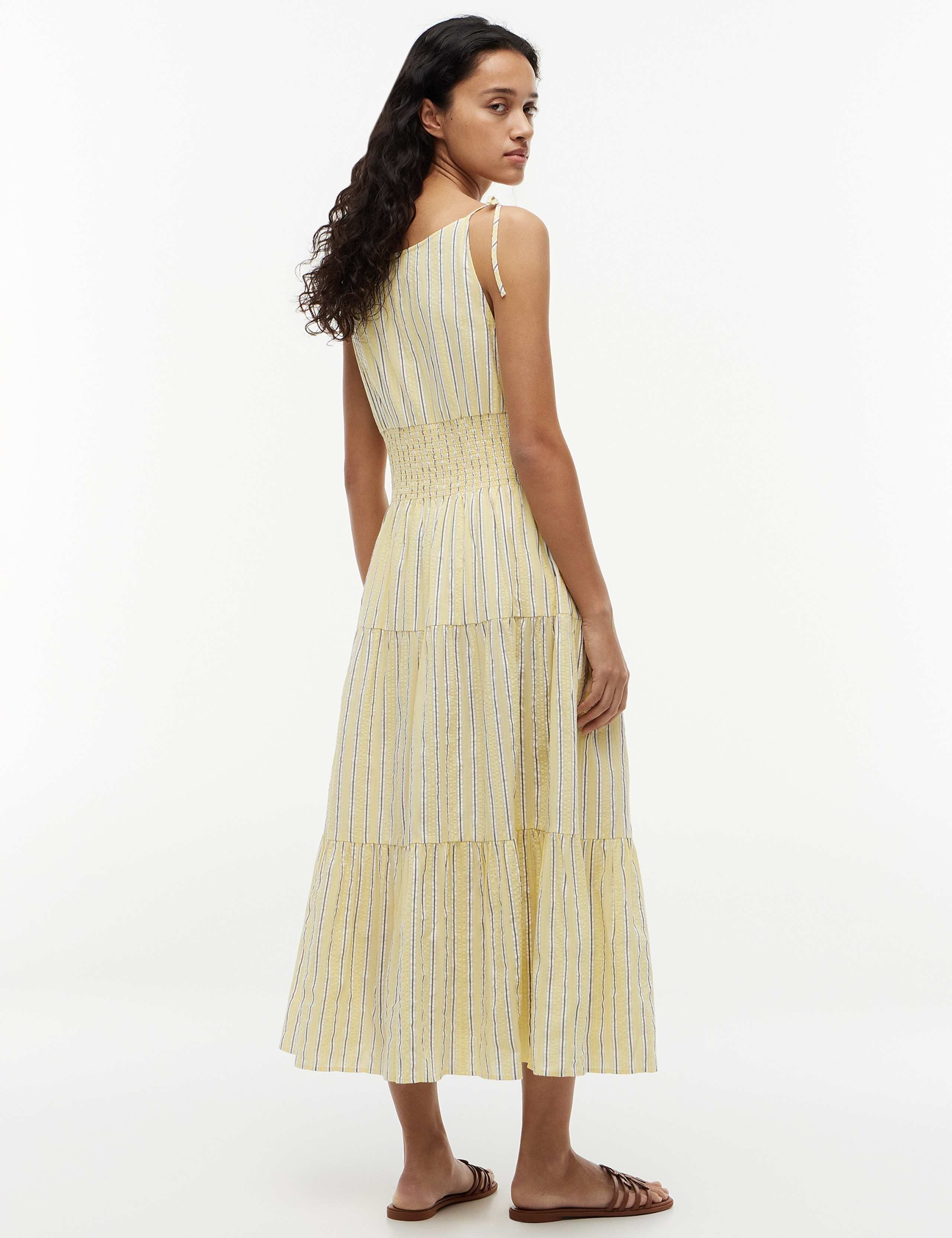 Cotton Rich Tie Midi Tiered Smock Dress 2 of 4