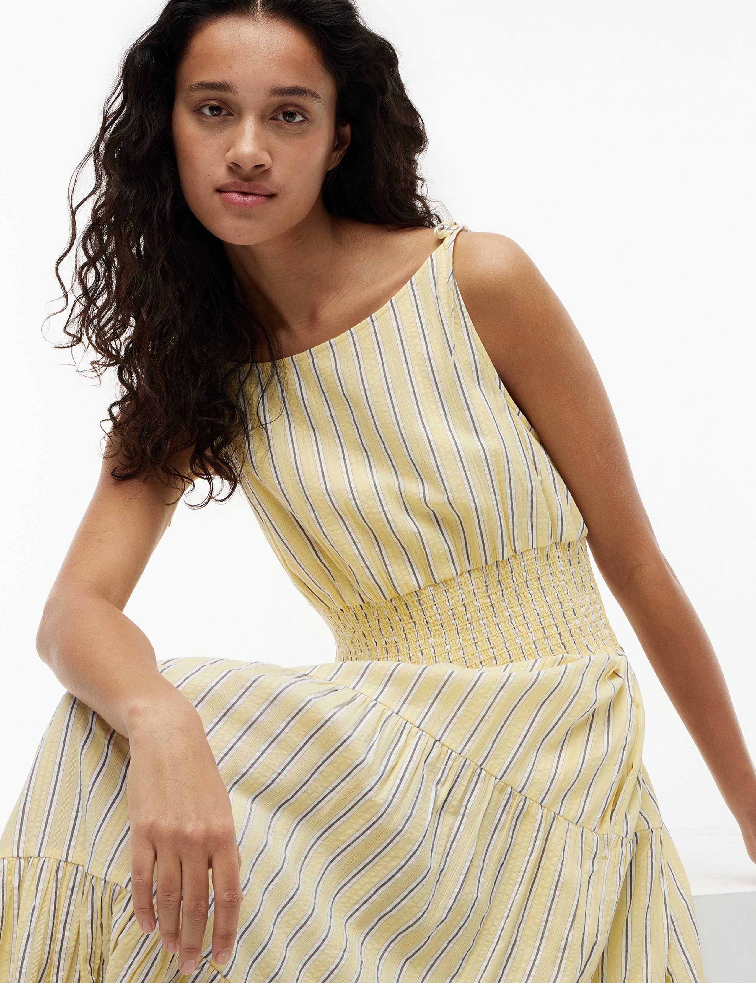 Cotton Rich Tie Midi Tiered Smock Dress 3 of 4
