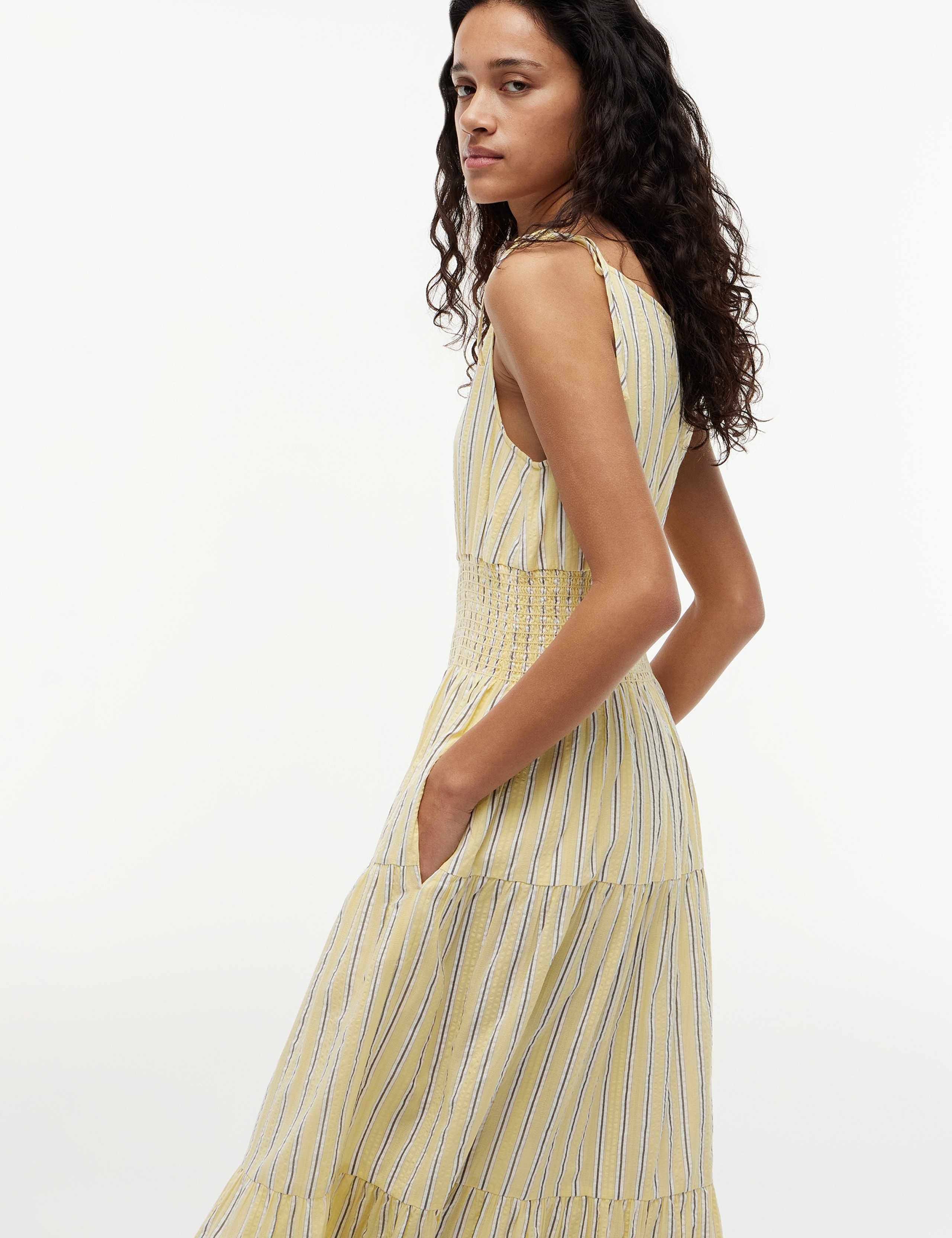 Cotton Rich Tie Midi Tiered Smock Dress 4 of 4