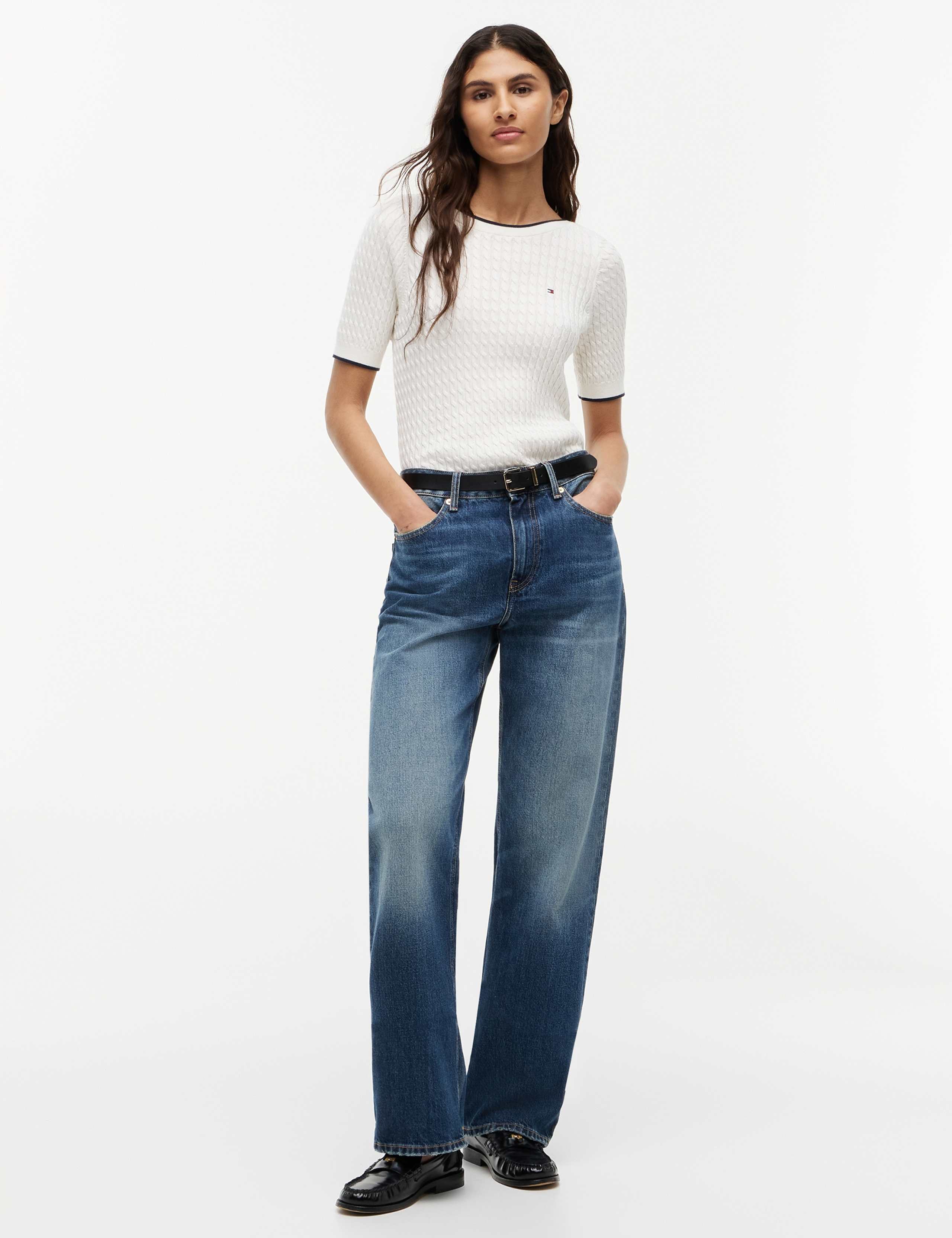 Pure Cotton Cable Knit Slash Neck Knitted Top 3 of 5