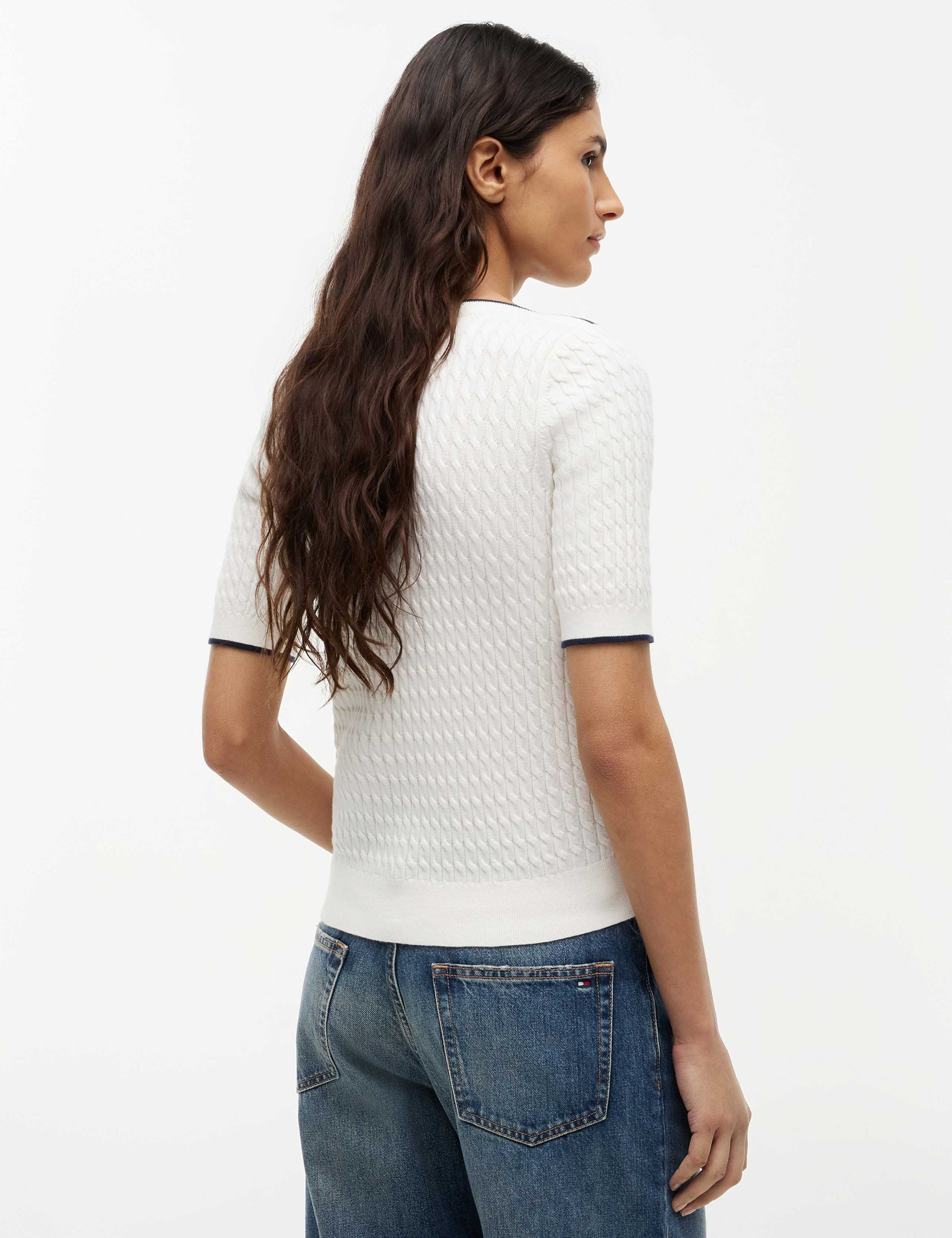 Pure Cotton Cable Knit Slash Neck Knitted Top 4 of 5