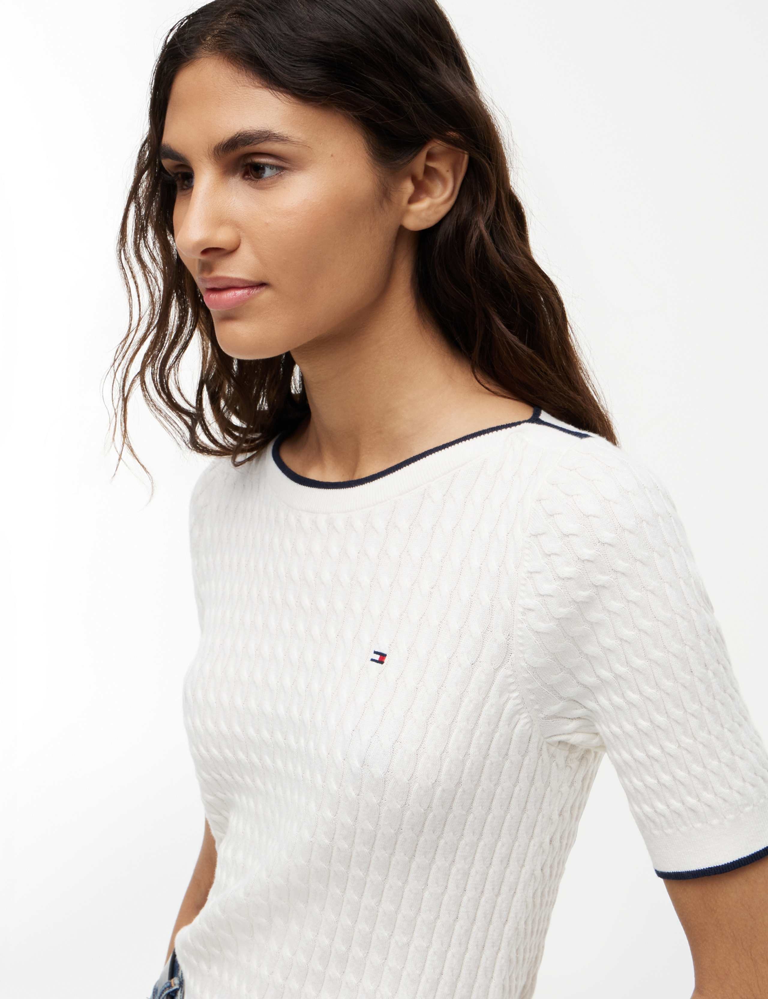 Pure Cotton Cable Knit Slash Neck Knitted Top 5 of 5