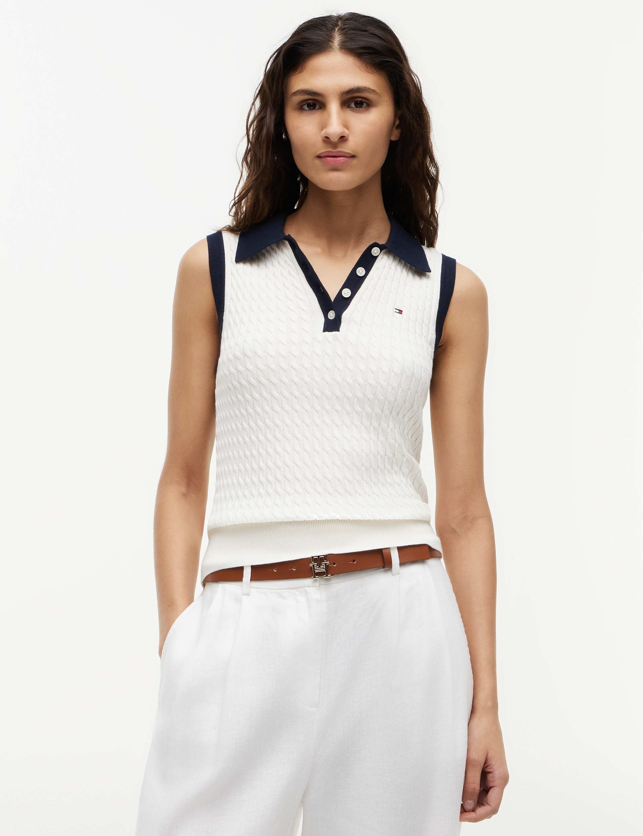 Pure Cotton Cable Knit Polo Knitted Vest 1 of 5
