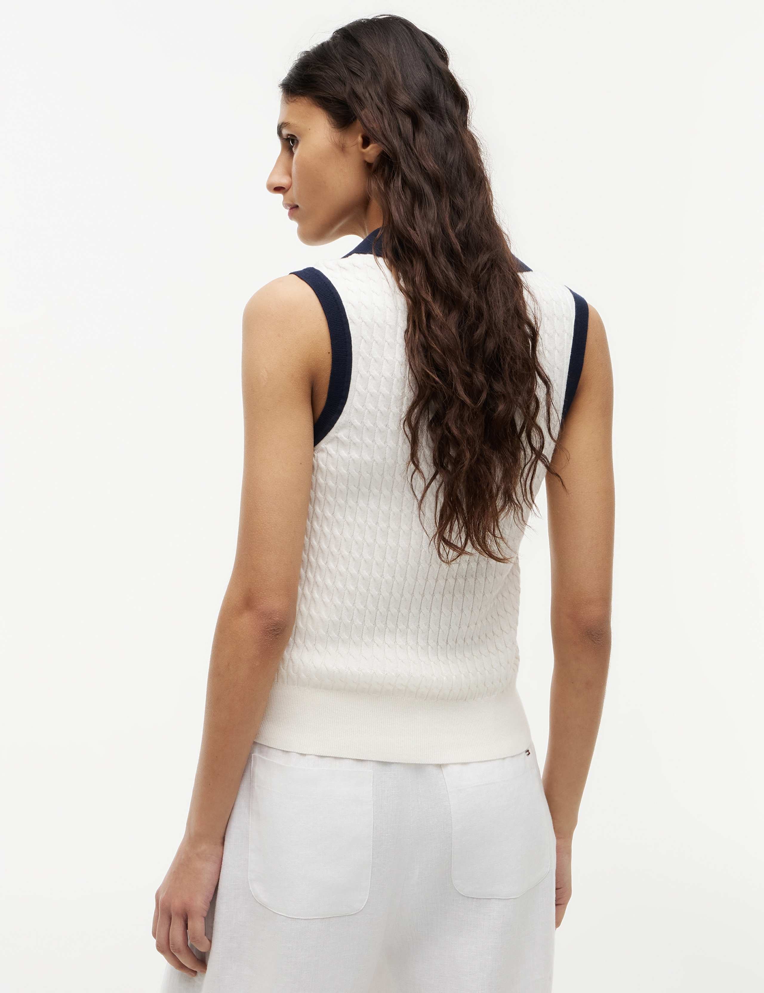 Pure Cotton Cable Knit Polo Knitted Vest 4 of 5