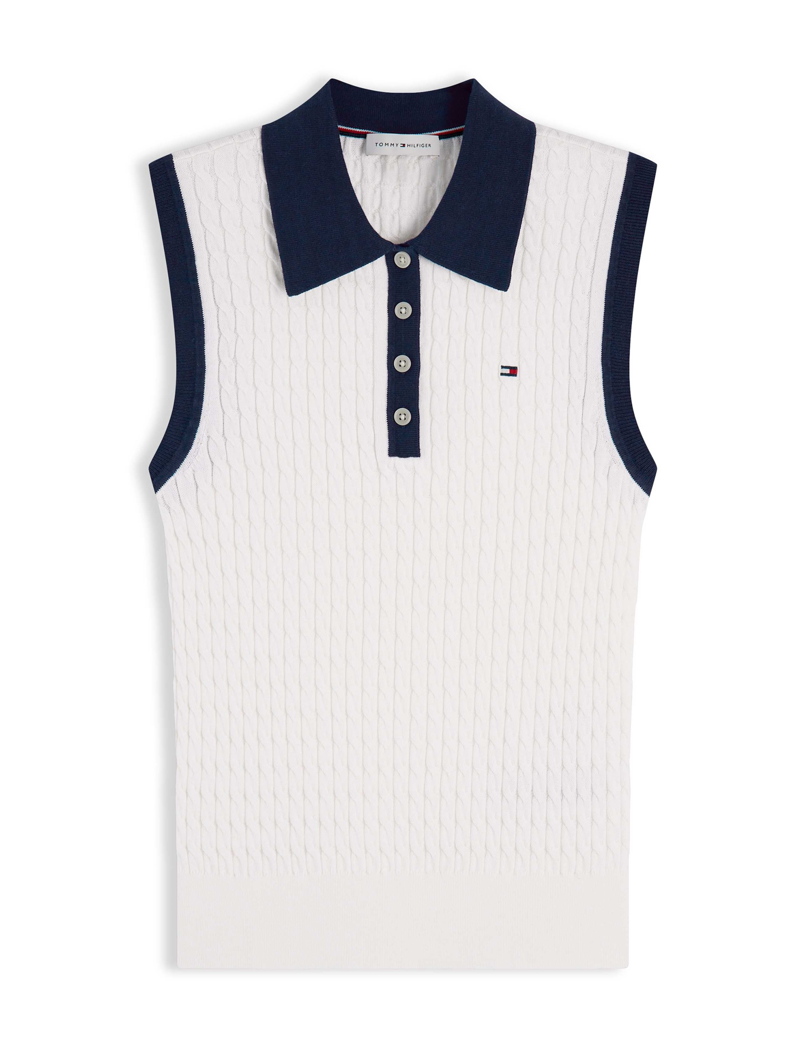 Pure Cotton Cable Knit Polo Knitted Vest 2 of 5