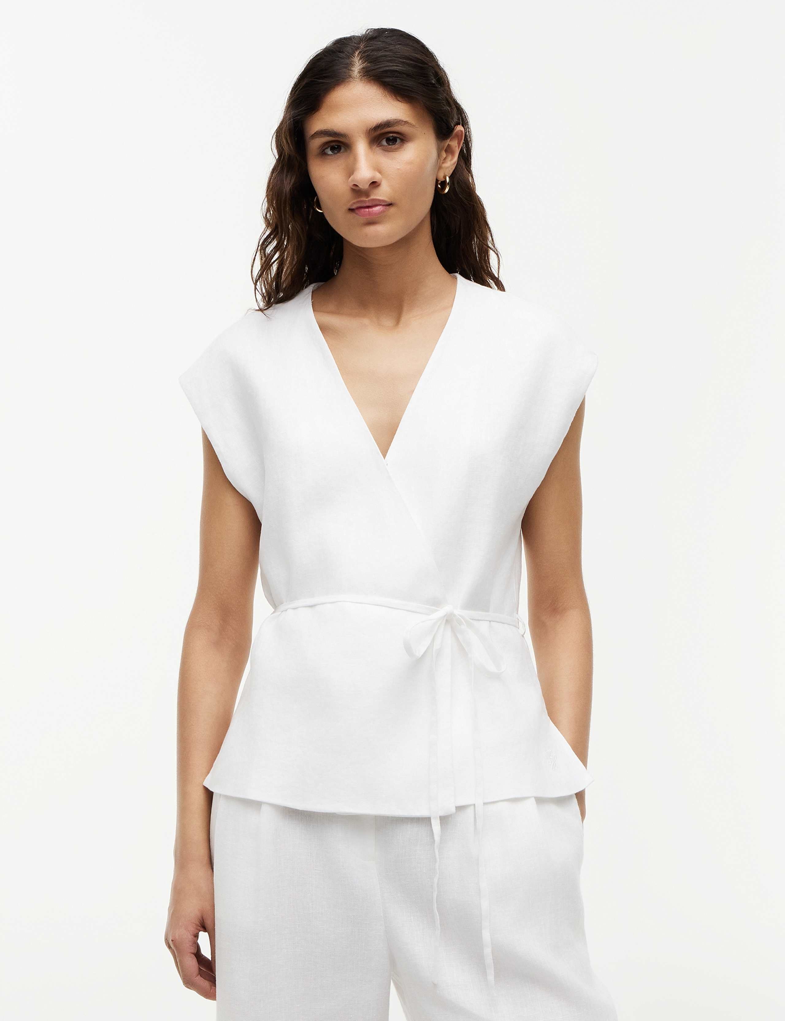 Linen Rich V-Neck Tie Detail Vest 1 of 5