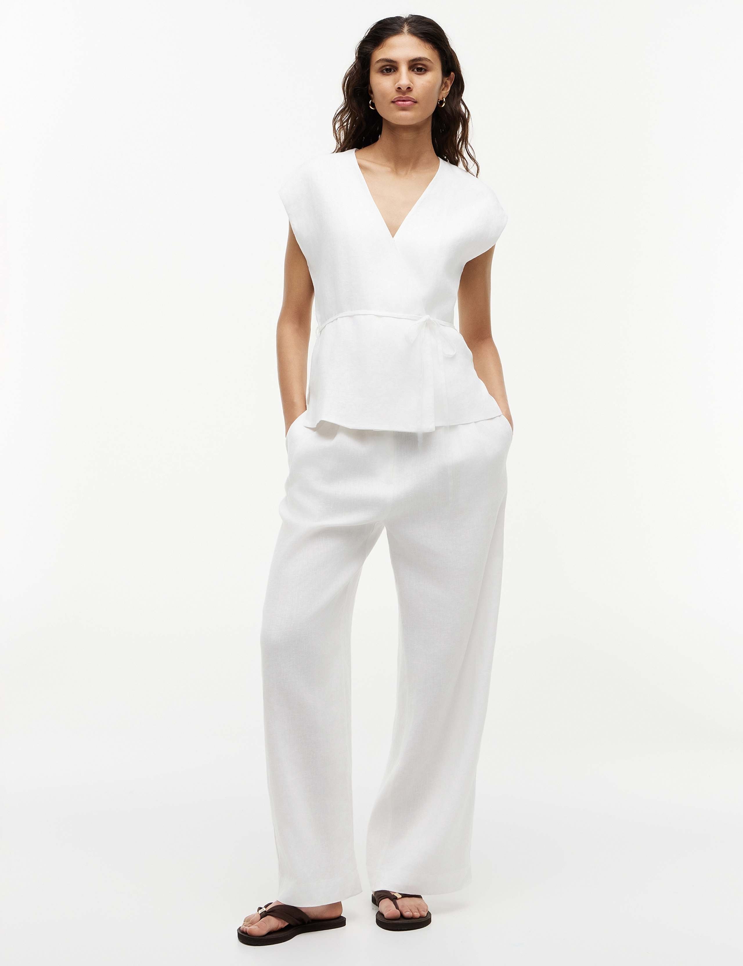 Linen Rich V-Neck Tie Detail Vest 3 of 5