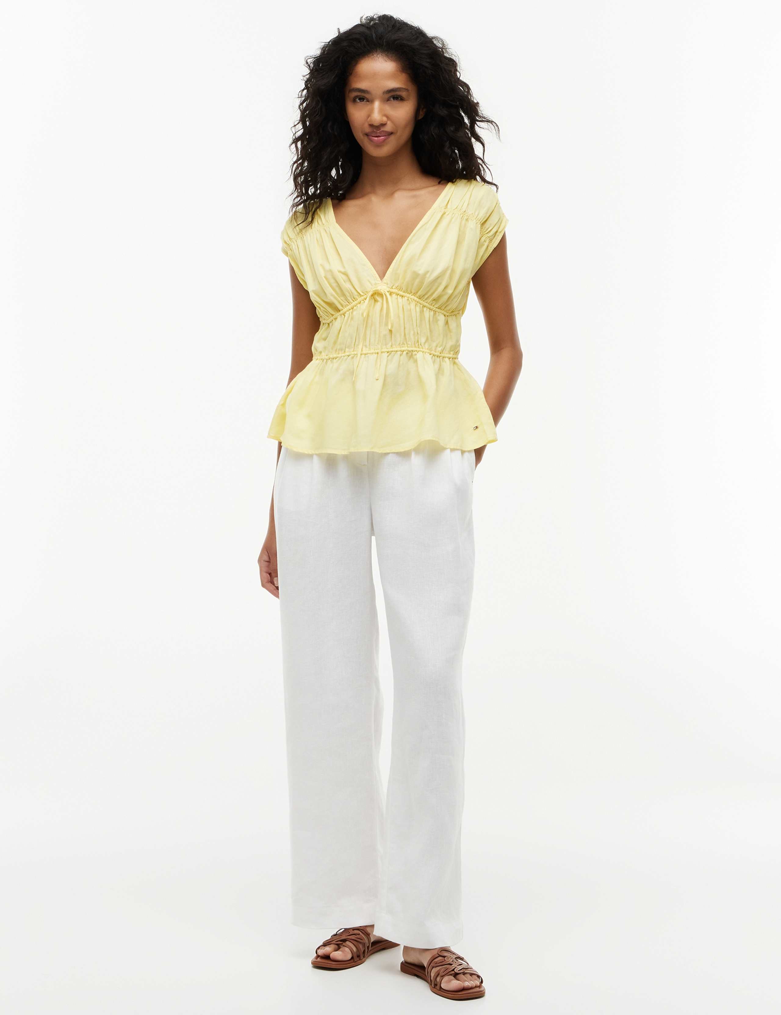 V-Neck Tie Detail Top with Linen 3 of 5