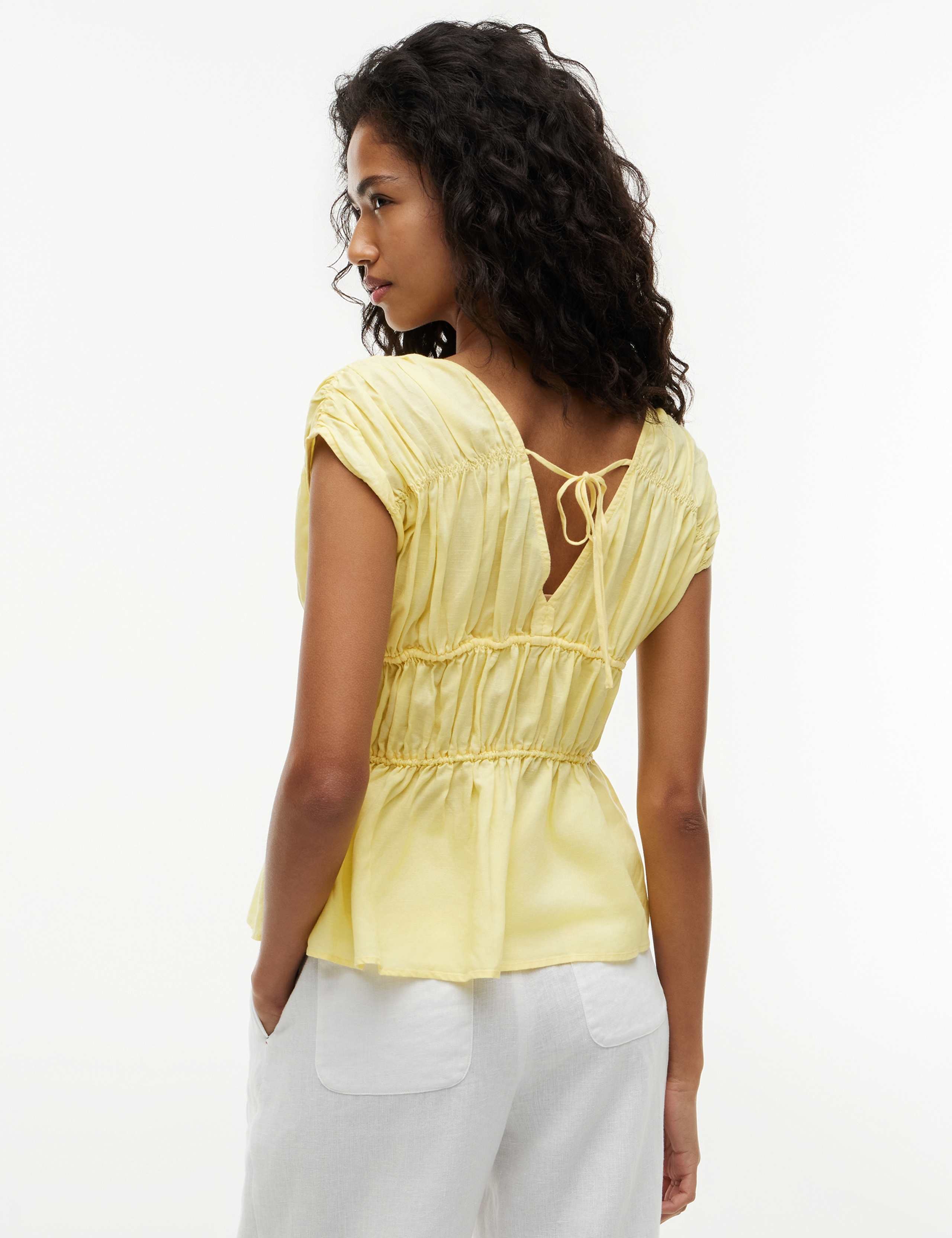V-Neck Tie Detail Top with Linen 4 of 5