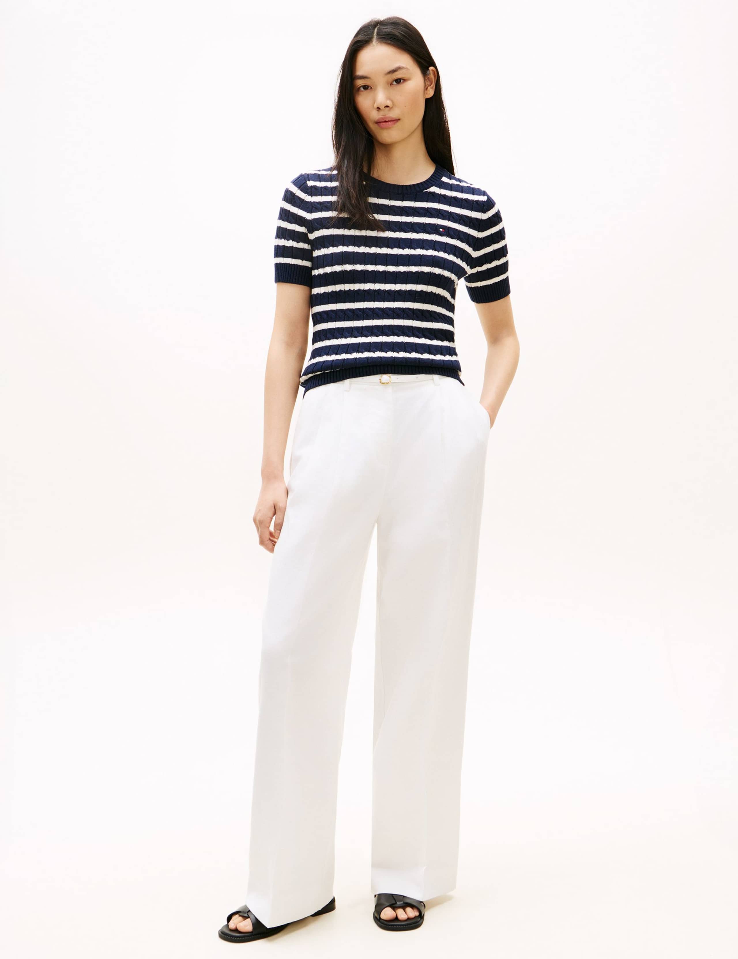 Pure Cotton Cable Knit Striped Knitted Top 3 of 6