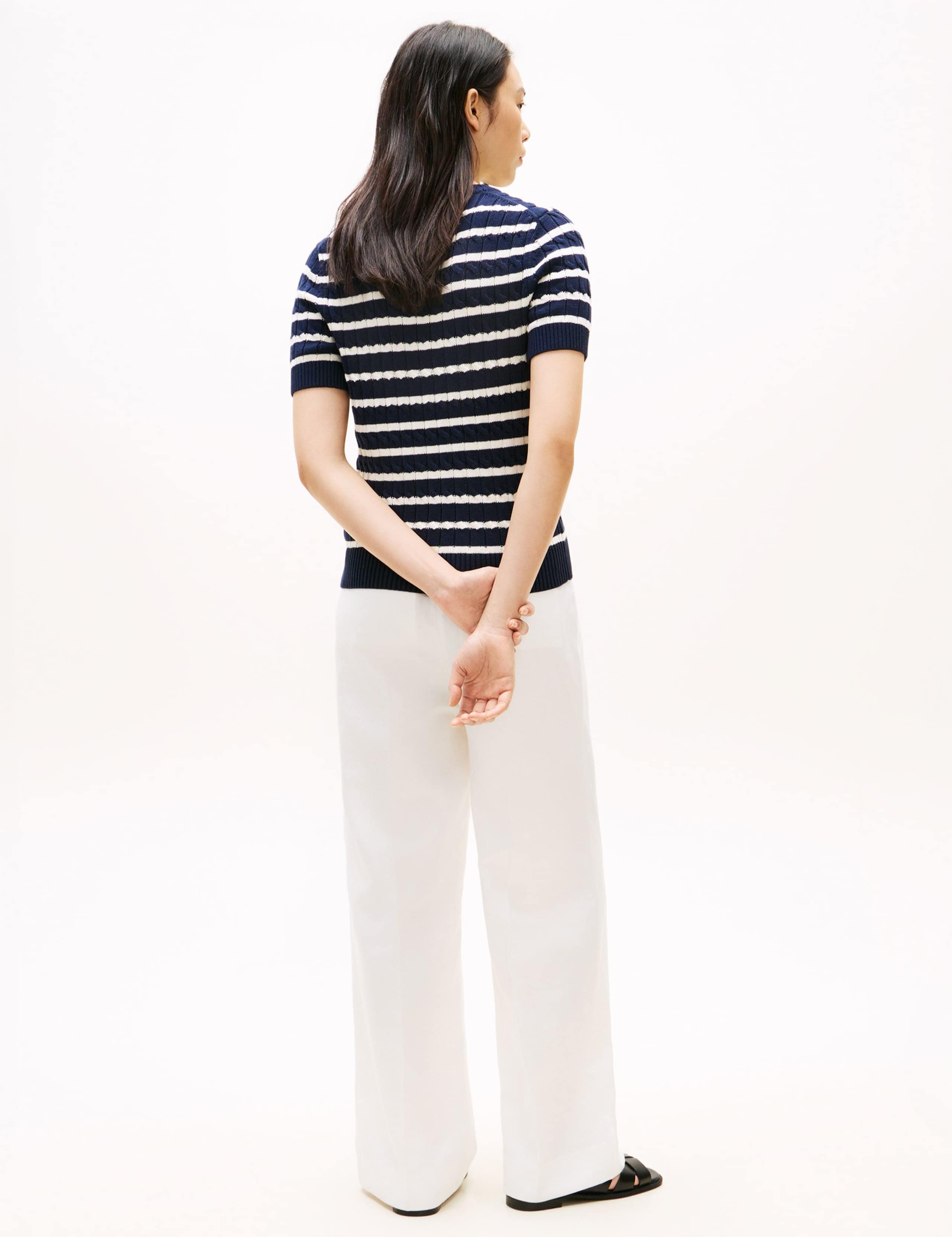 Pure Cotton Cable Knit Striped Knitted Top 4 of 6