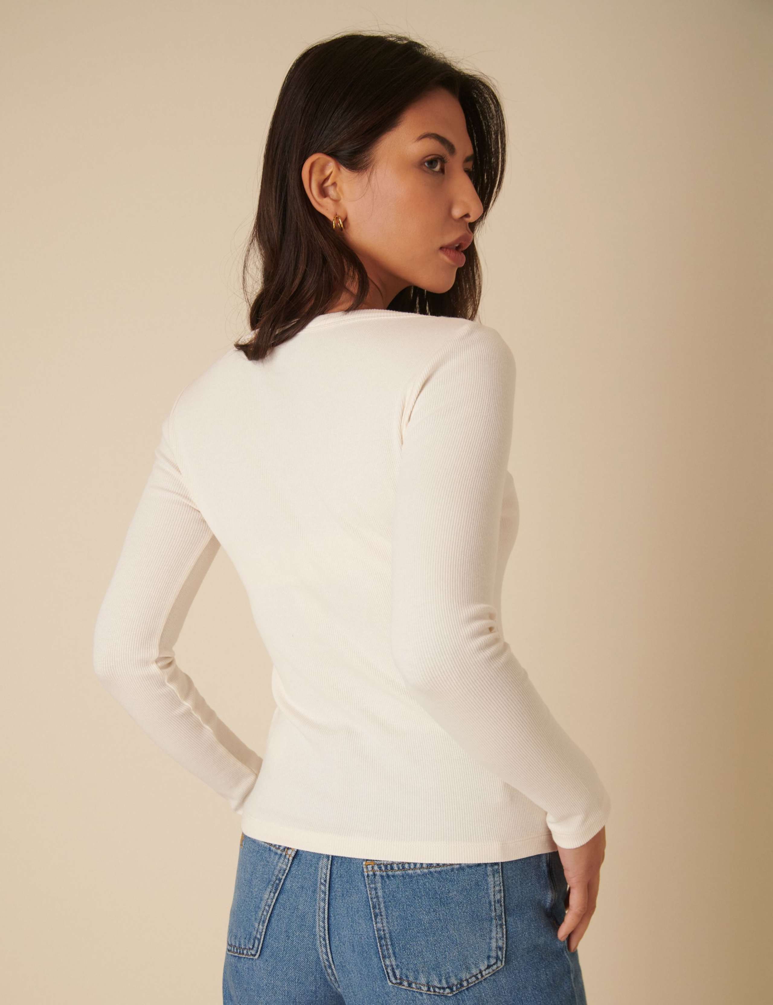 Cotton Rich Scoop Neck Button Through Top 4 of 4