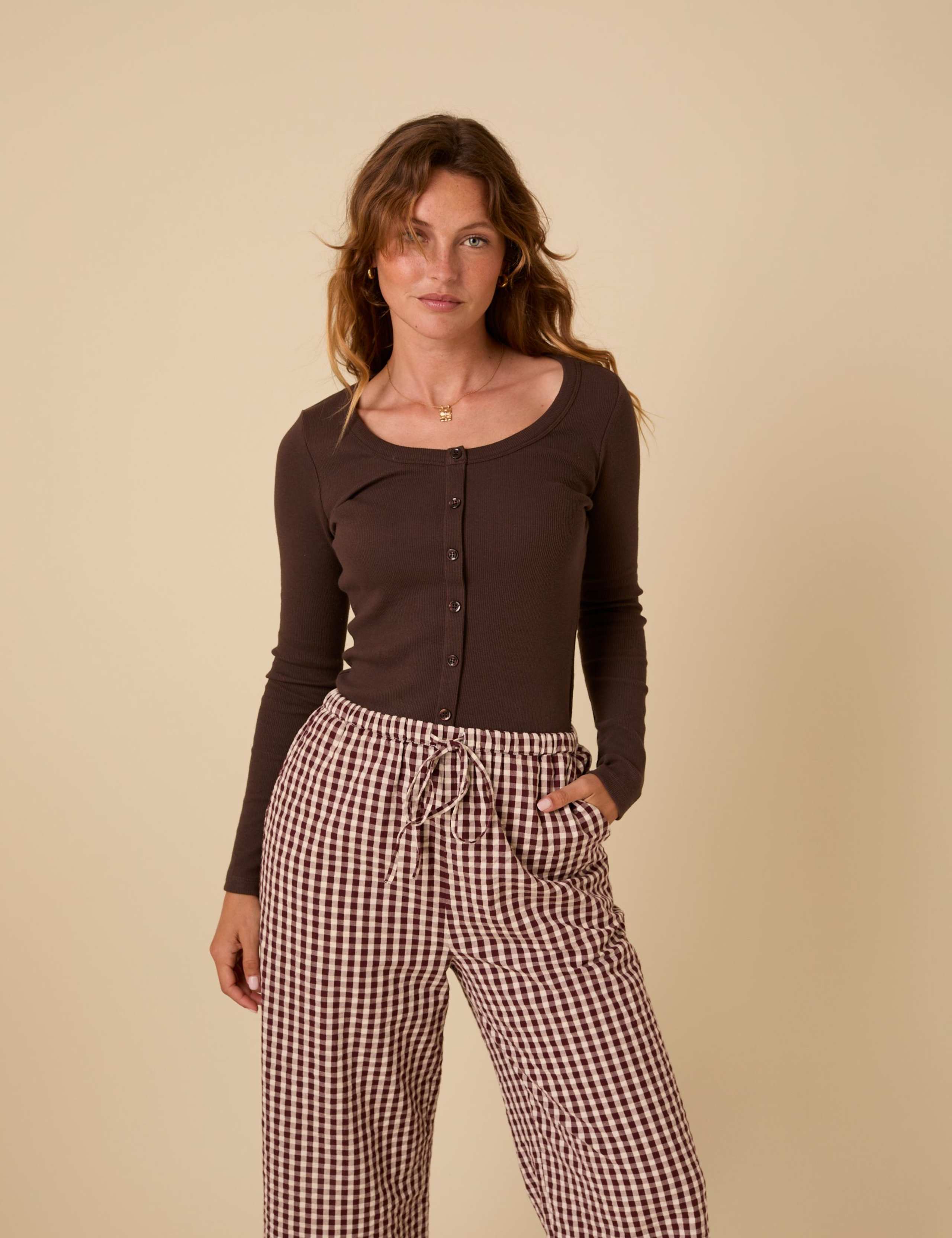 Cotton Rich Scoop Neck Button Through Top 4 of 6