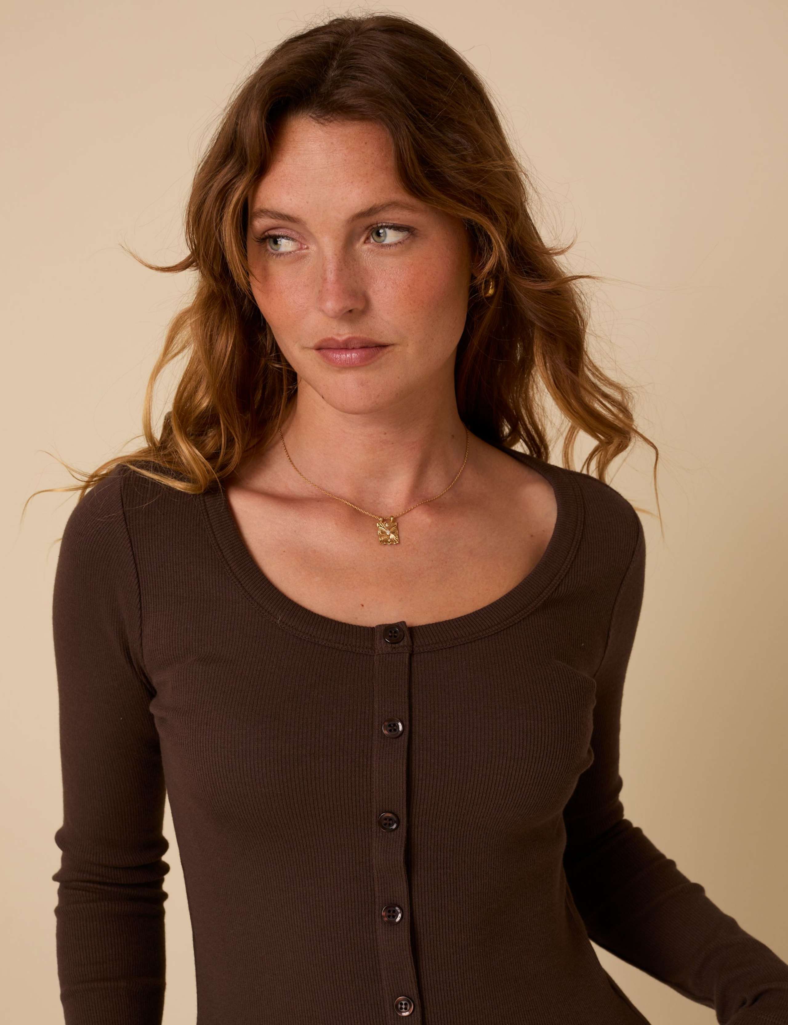Cotton Rich Scoop Neck Button Through Top 6 of 6