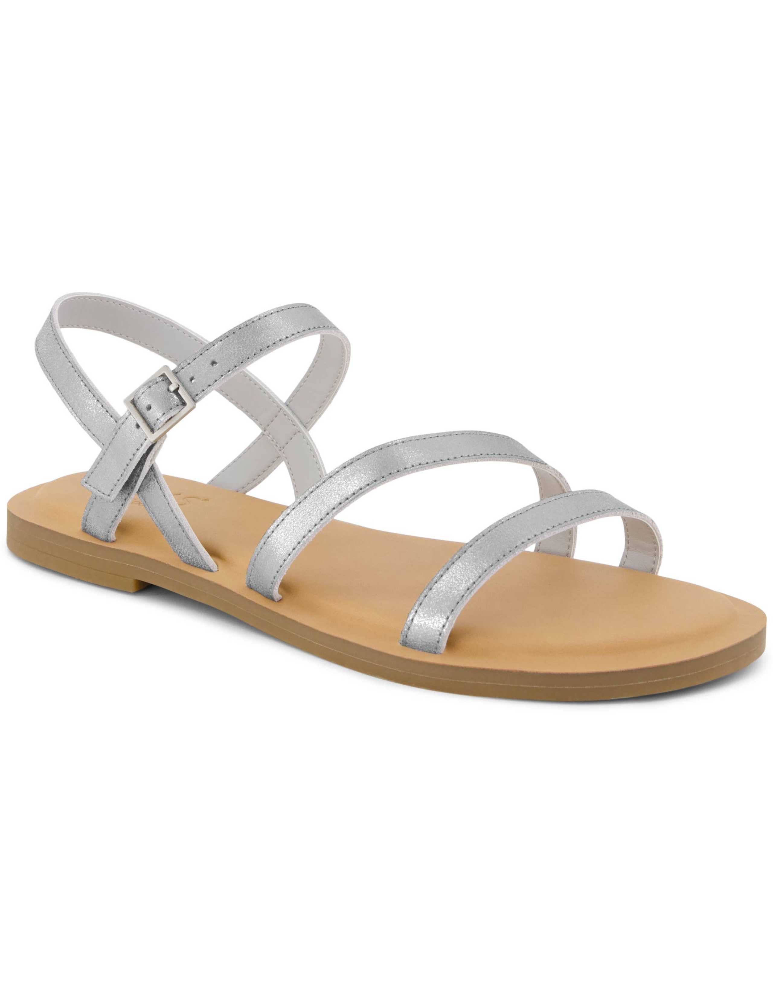 Leather Metallic Flat Sandals 2 of 6