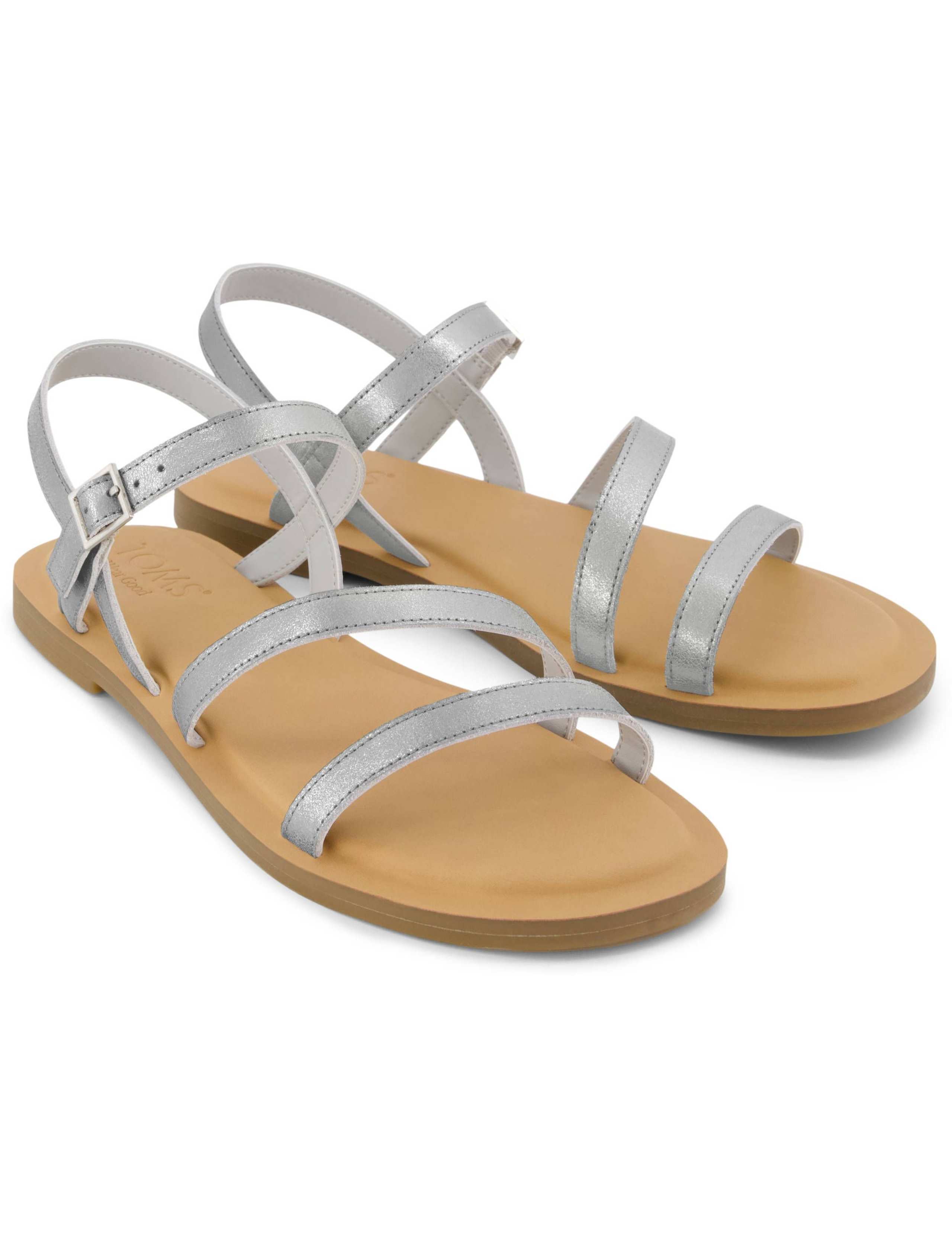 Leather Metallic Flat Sandals 3 of 6