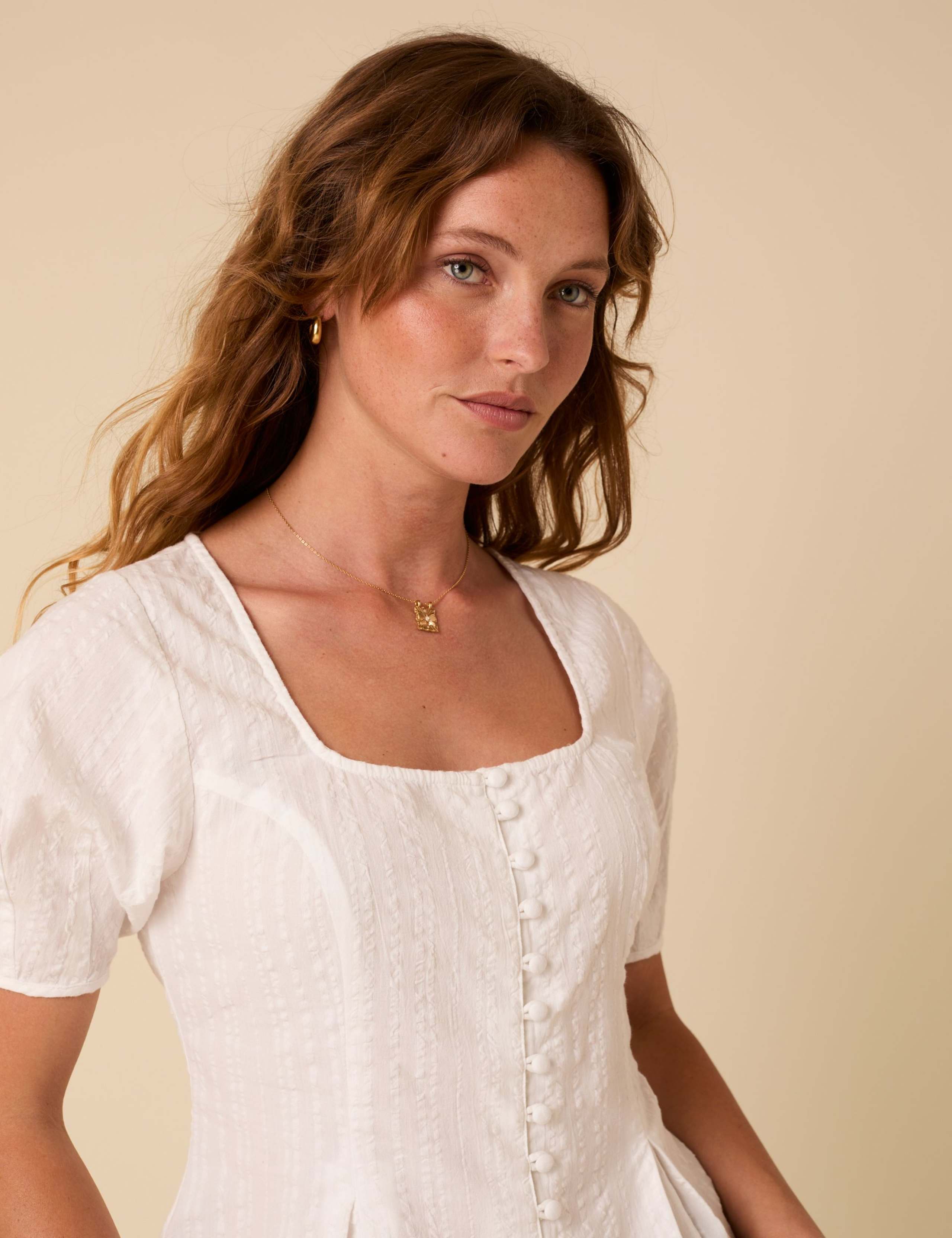 Pure Cotton Puff Sleeve Tie Back Blouse 3 of 6