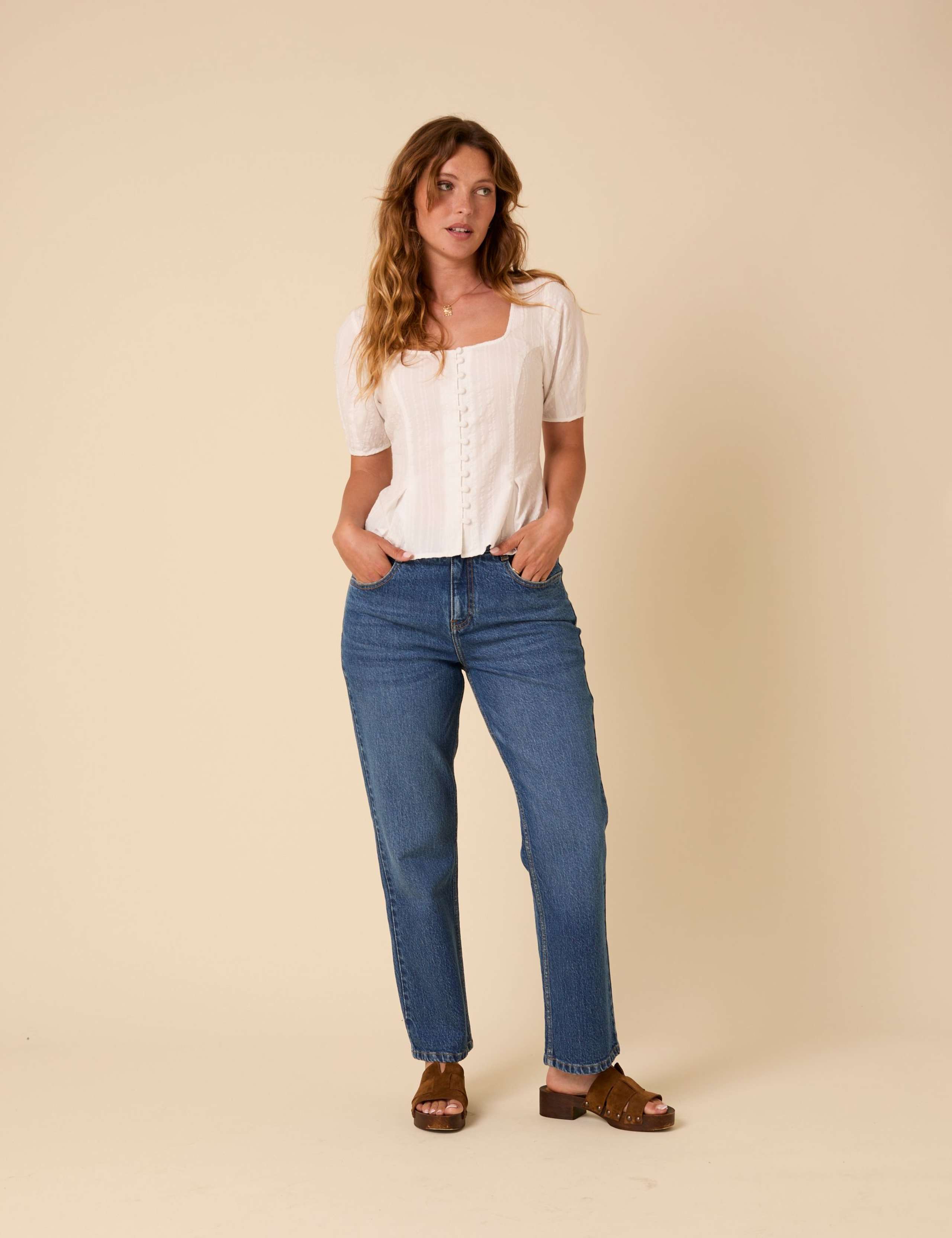 Pure Cotton Puff Sleeve Tie Back Blouse 4 of 6