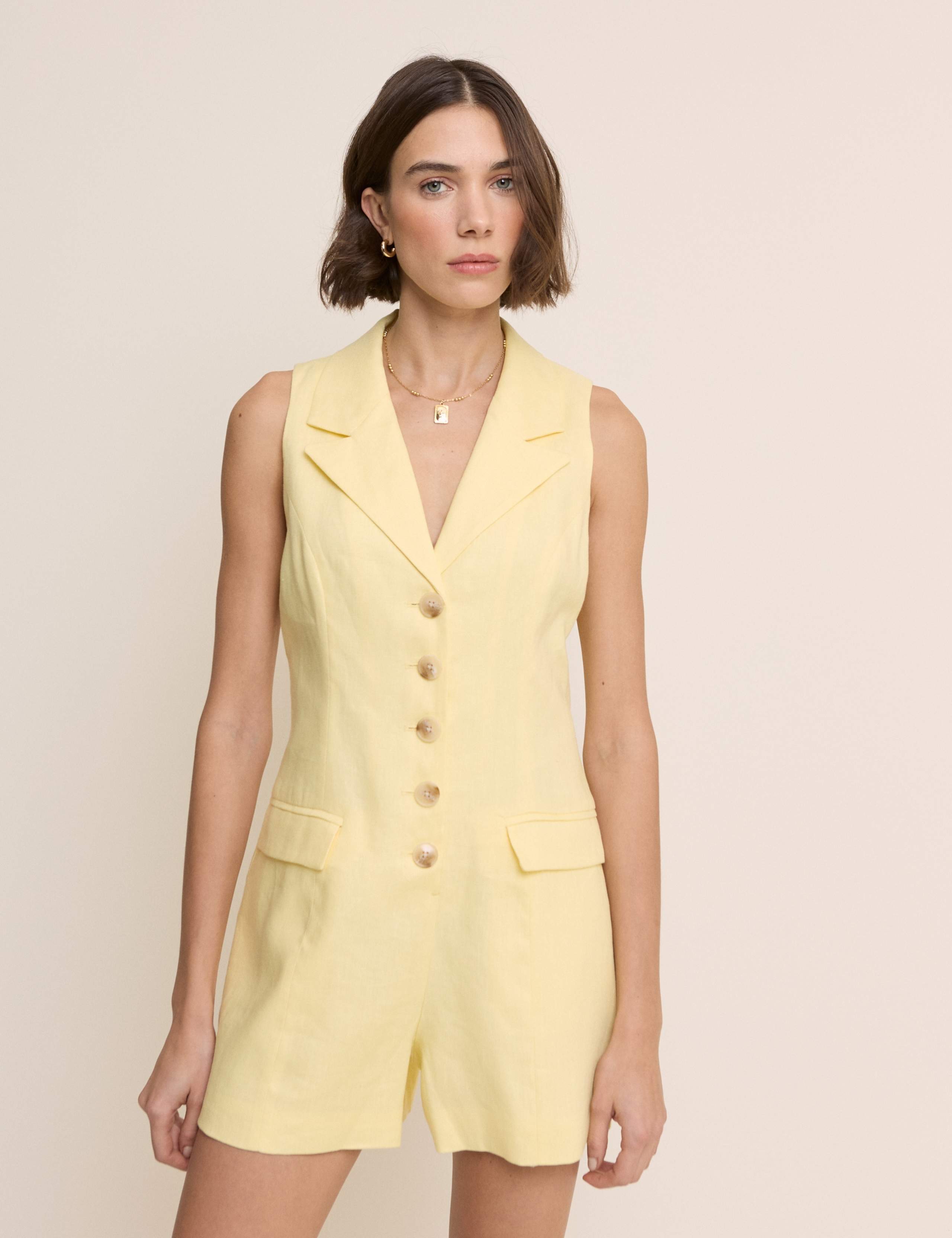 Tailored Sleeveless Playsuit with Linen 1 of 5