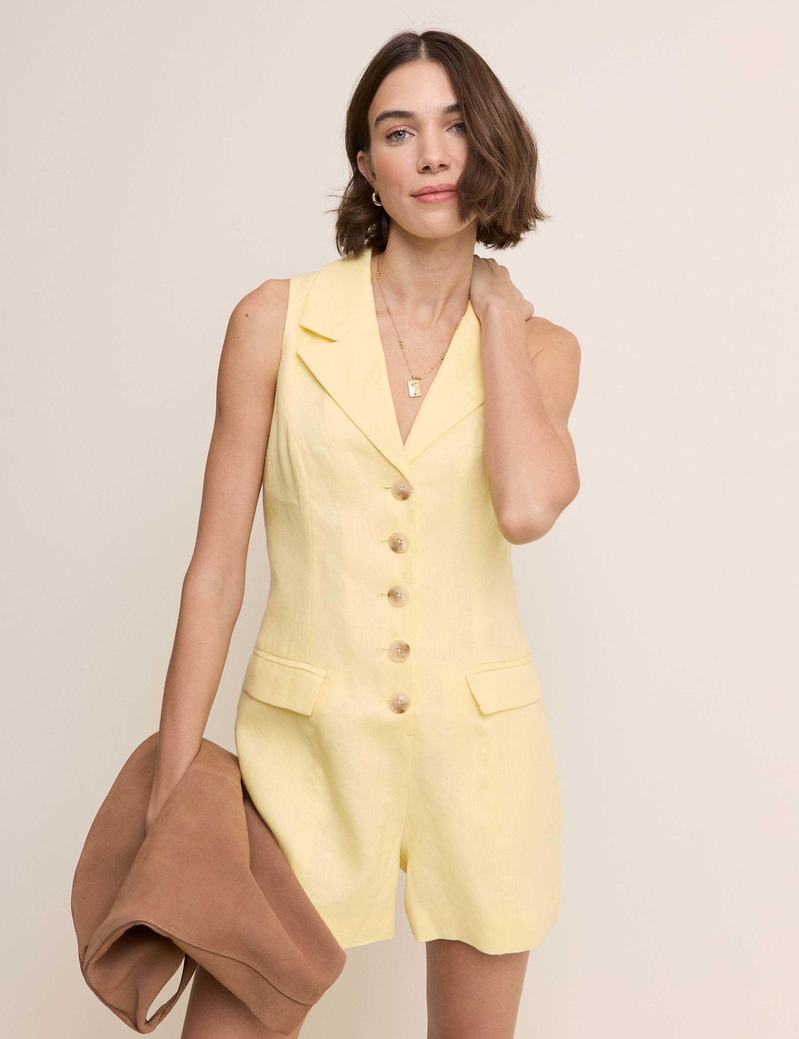 Tailored Sleeveless Playsuit with Linen 2 of 5