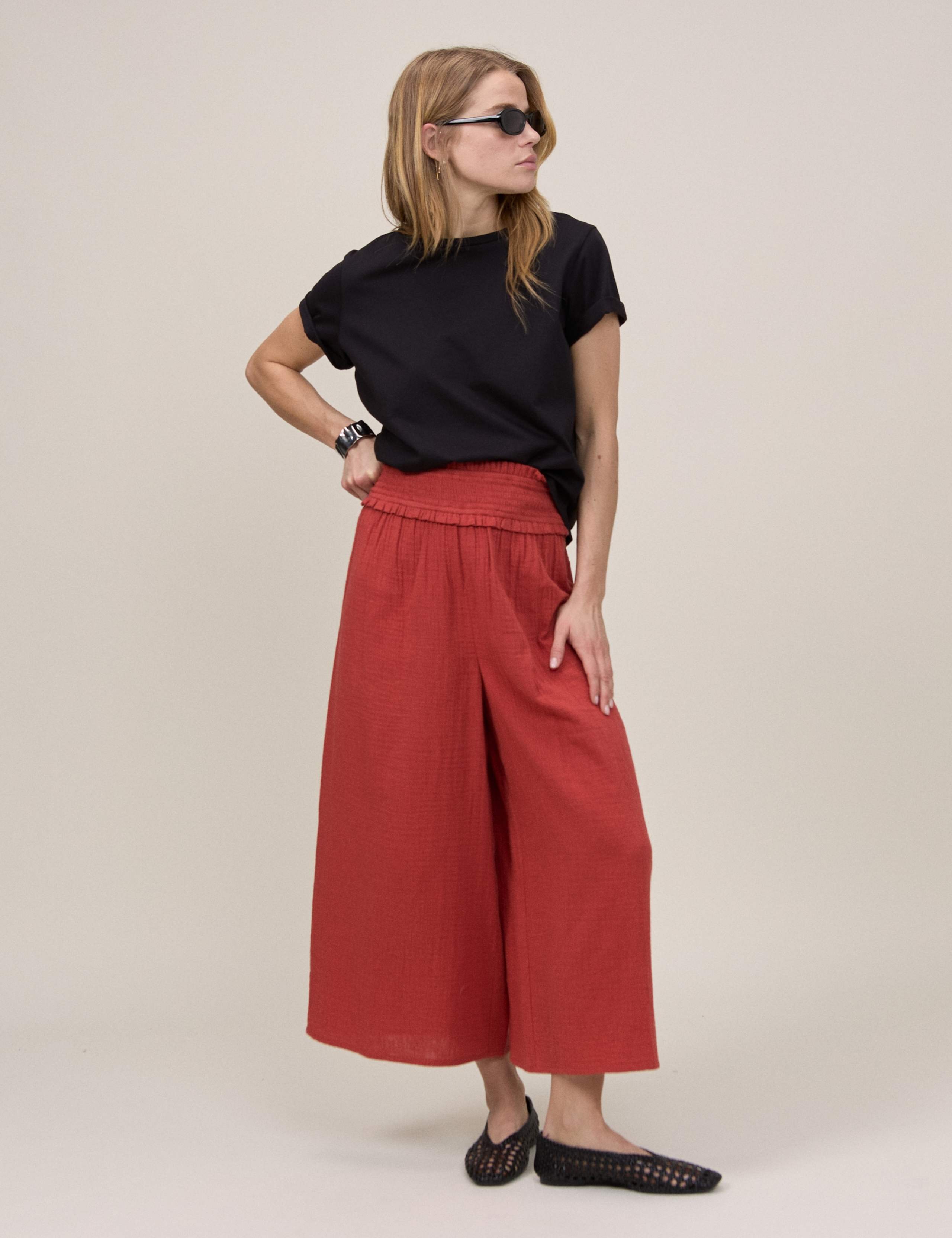 Double Gauze Cropped Wide Leg Trousers 3 of 5