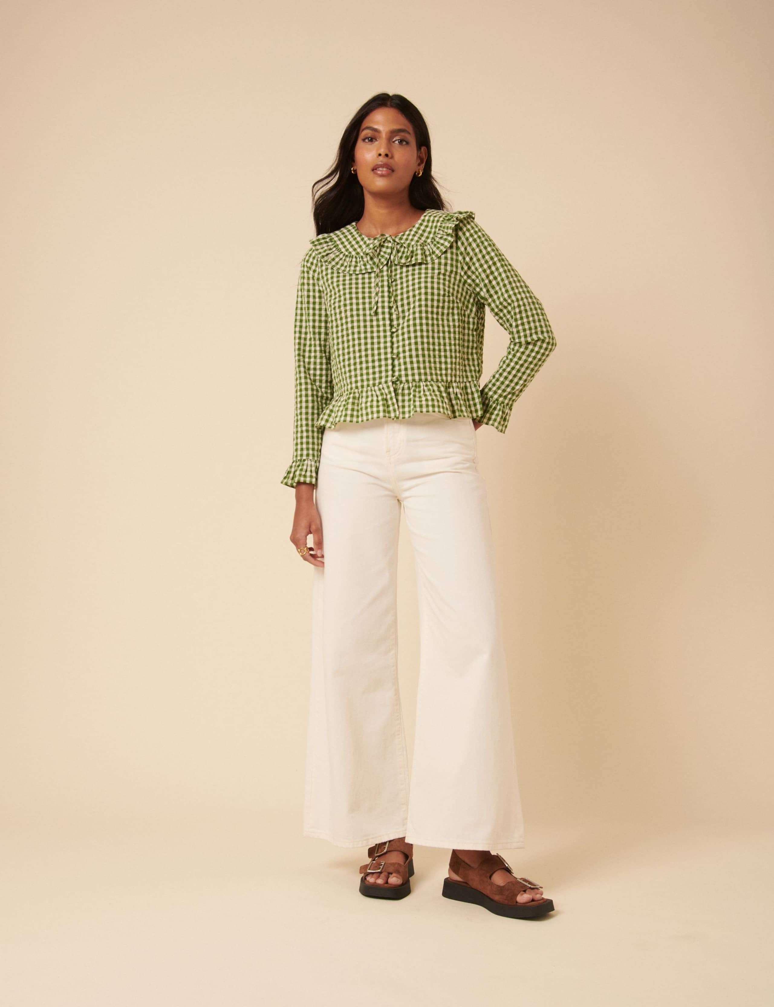 Pure Cotton Checked Peter Pan Collar Blouse 4 of 5