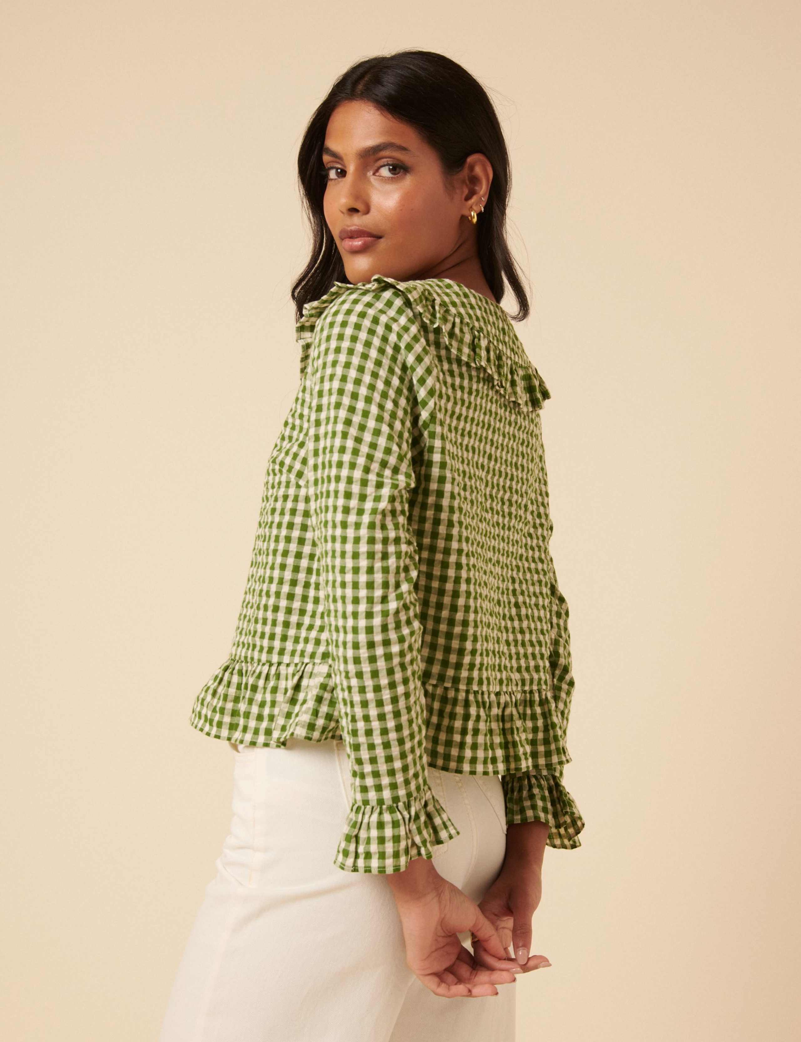 Pure Cotton Checked Peter Pan Collar Blouse 5 of 5