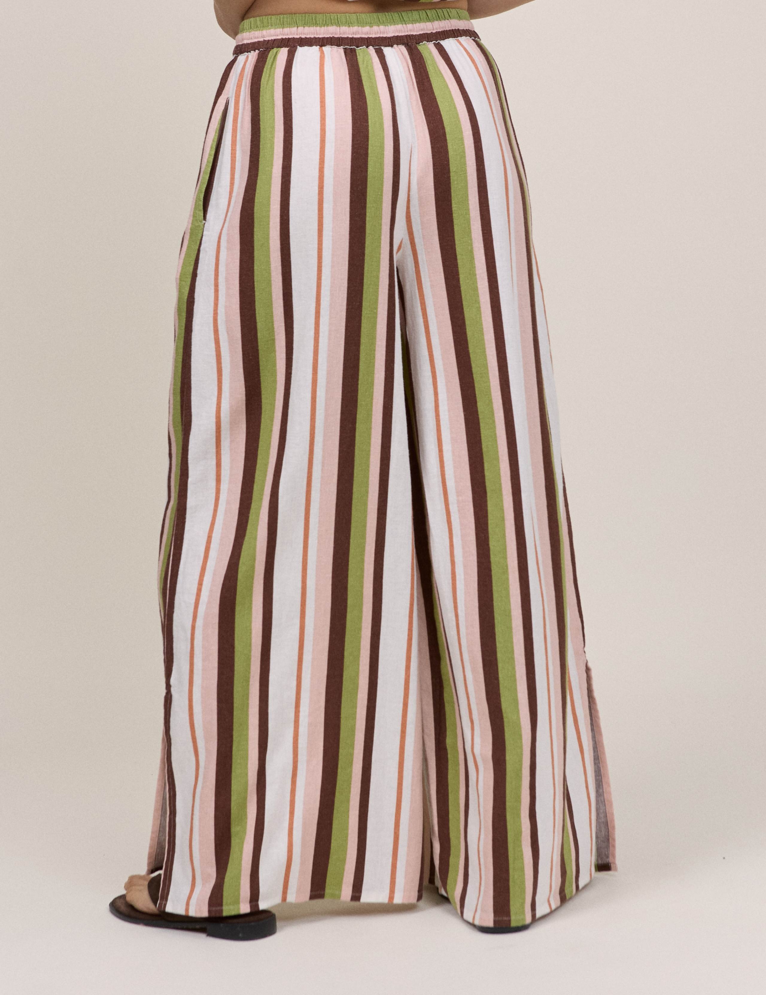 Linen Rich Striped Wide Leg Trousers 2 of 5