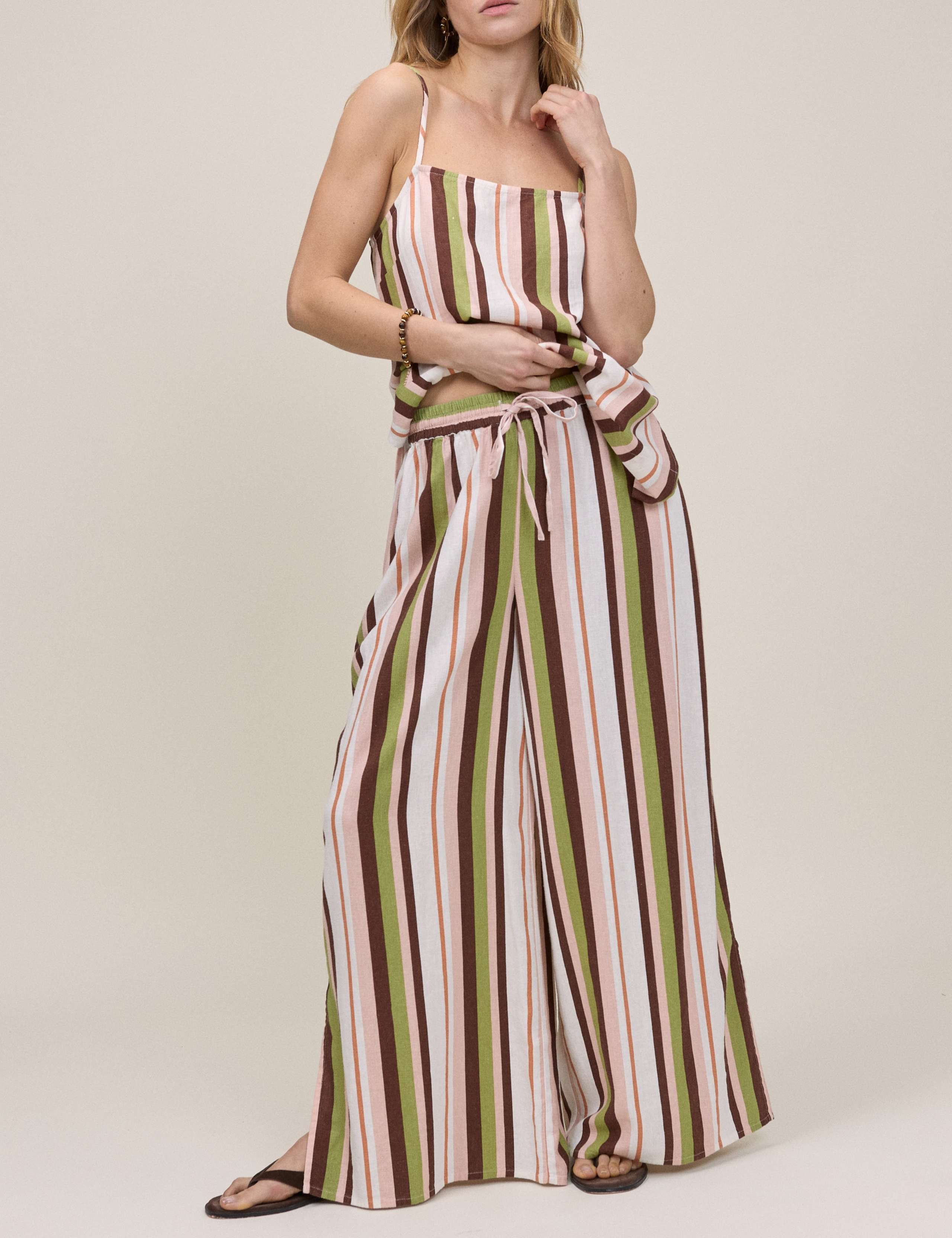 Linen Rich Striped Wide Leg Trousers 3 of 5