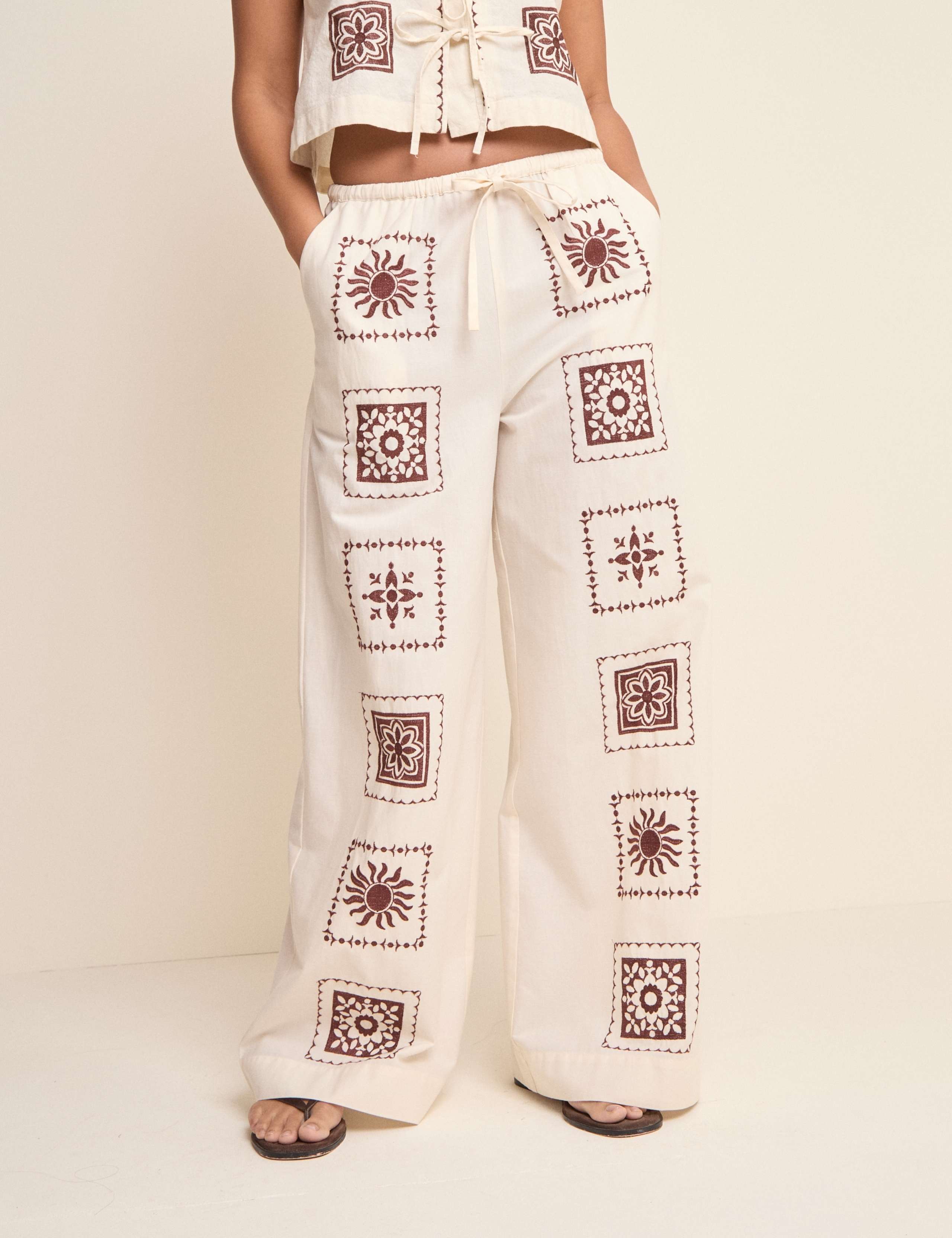 Topaz Pure Cotton Drawstring Wide Leg Trousers 1 of 5