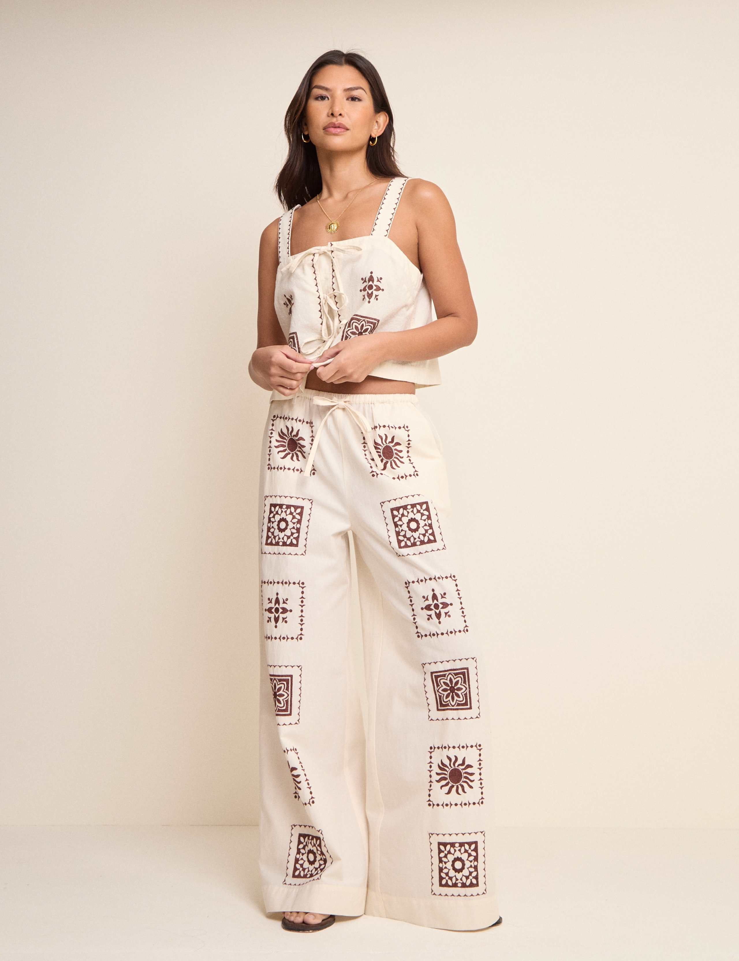 Topaz Pure Cotton Drawstring Wide Leg Trousers 2 of 5