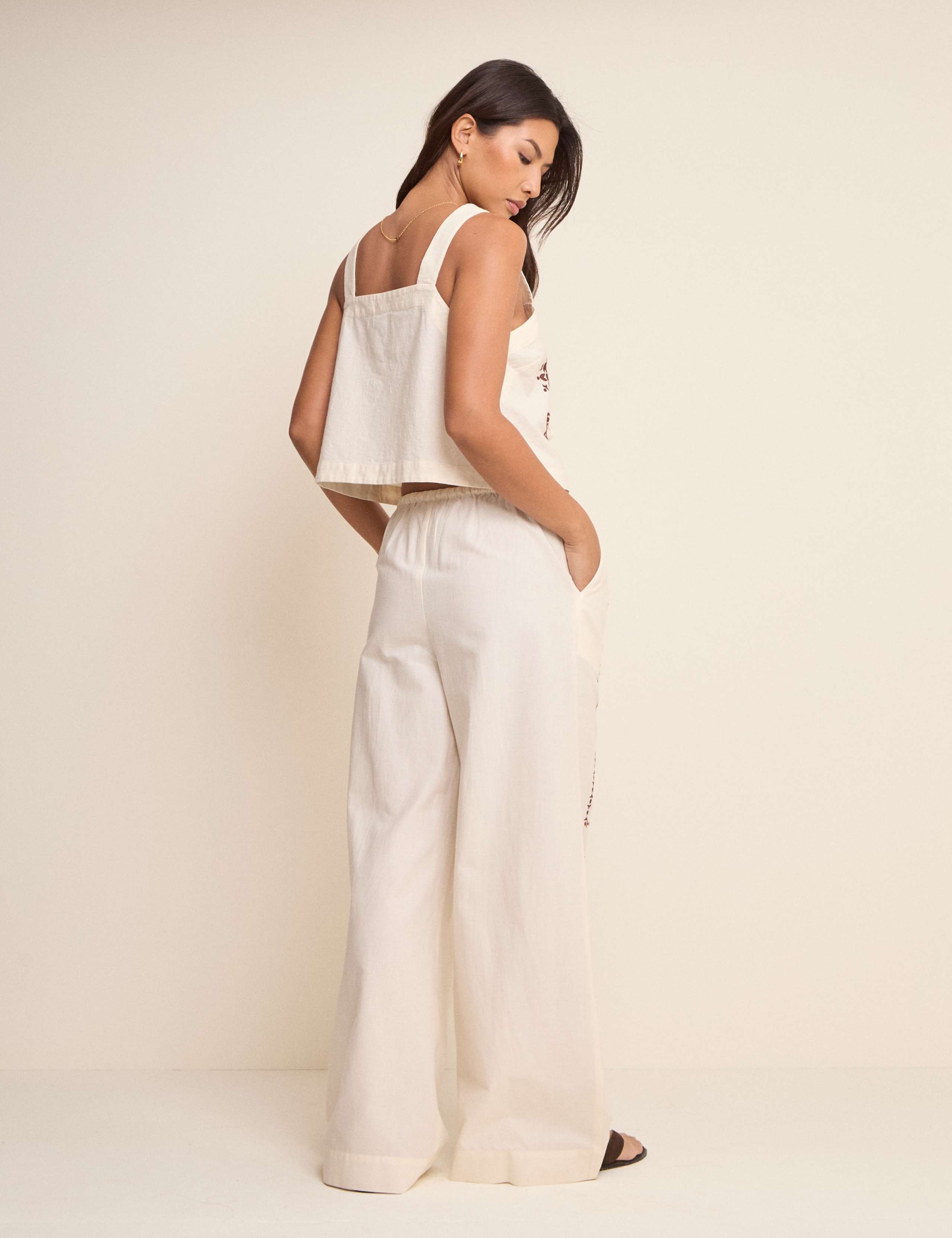 Topaz Pure Cotton Drawstring Wide Leg Trousers 3 of 5