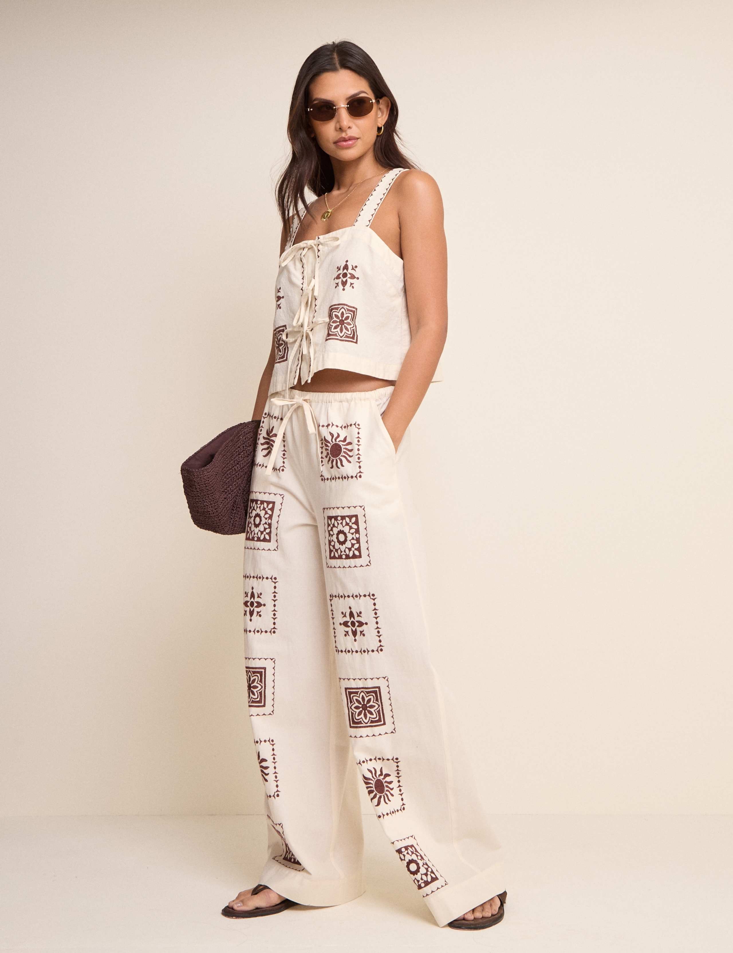 Topaz Pure Cotton Drawstring Wide Leg Trousers 4 of 5