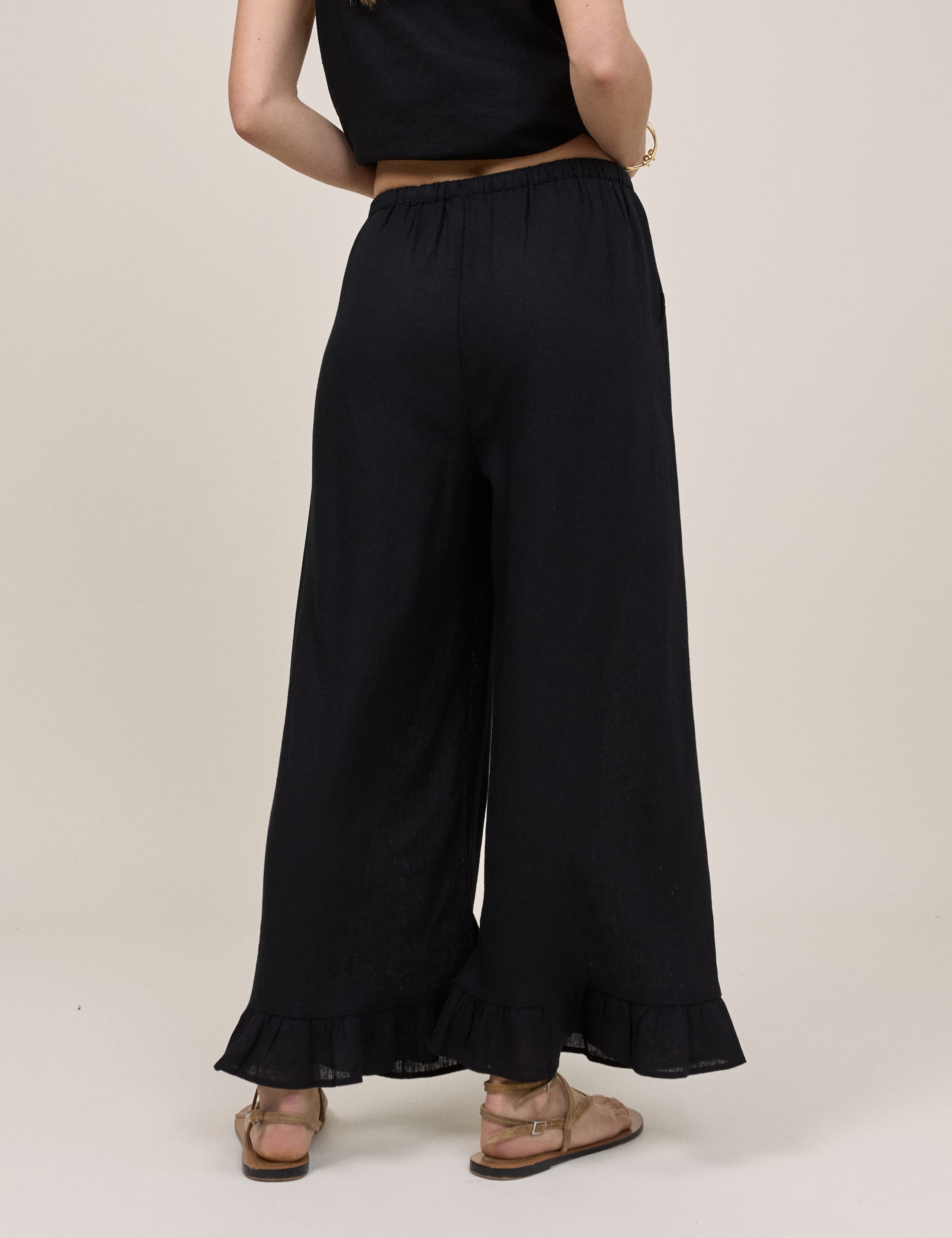 Linen Rich Wide Leg Cropped Trousers 2 of 5